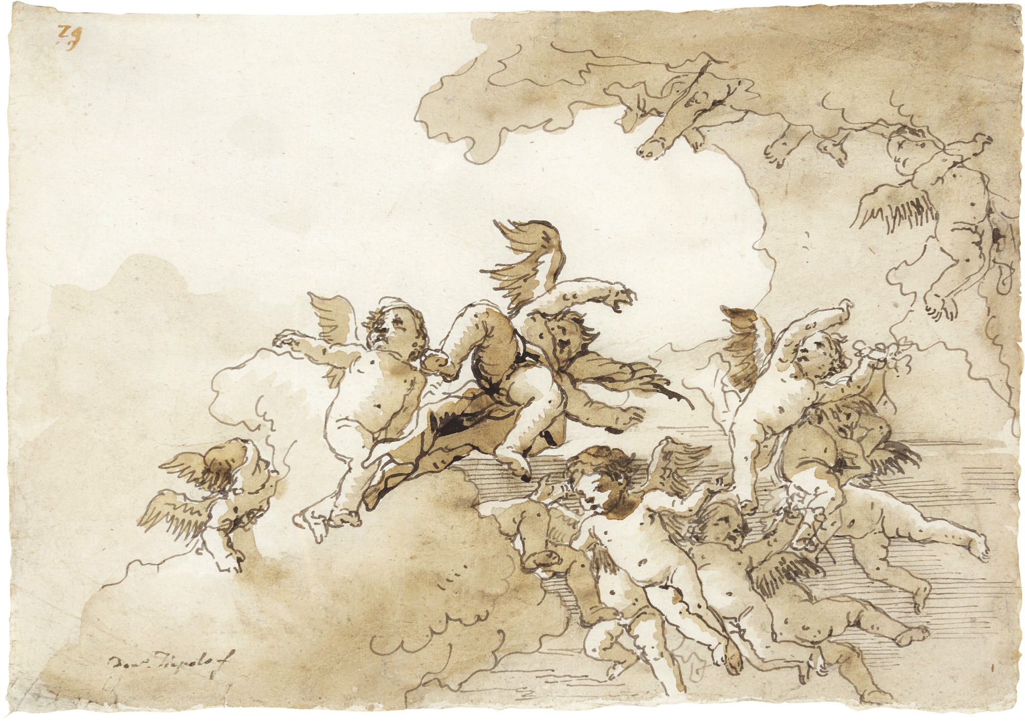 Giovanni Domenico Tiepolo — Putti in the clouds