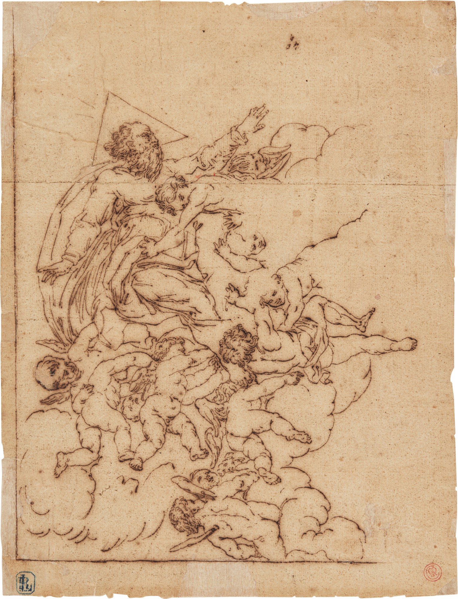 German School, 18th Century — God the Father with winged putti in the clouds