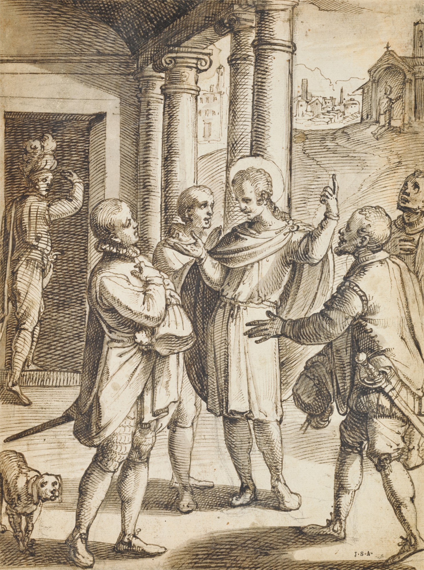 A) St. Benedict receiving the homage of the Pope and of Kings, Knights and Cardinals B) Scene from the Life of Saint Benedict