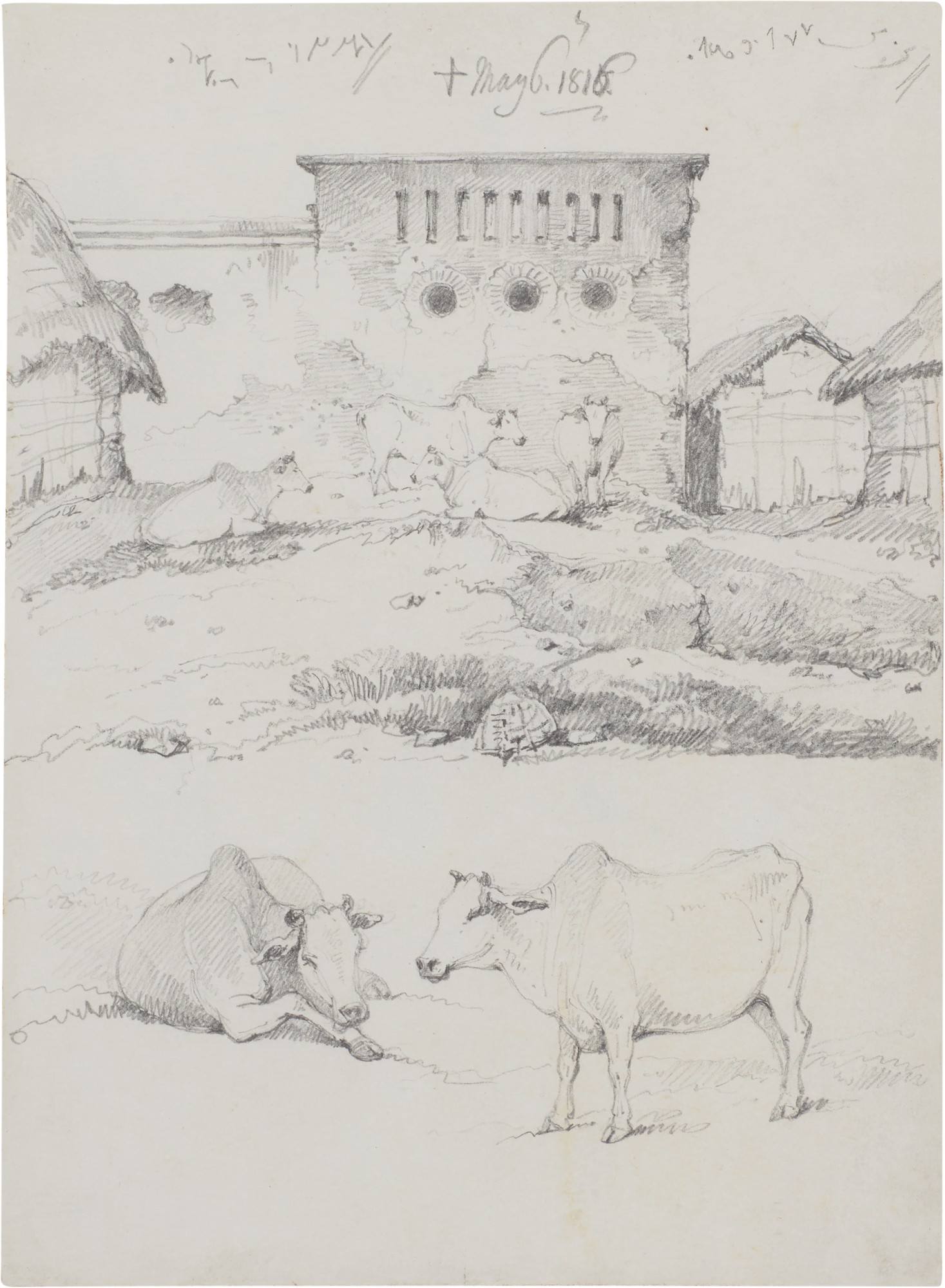 George Chinnery — Cattle in an Indian village
