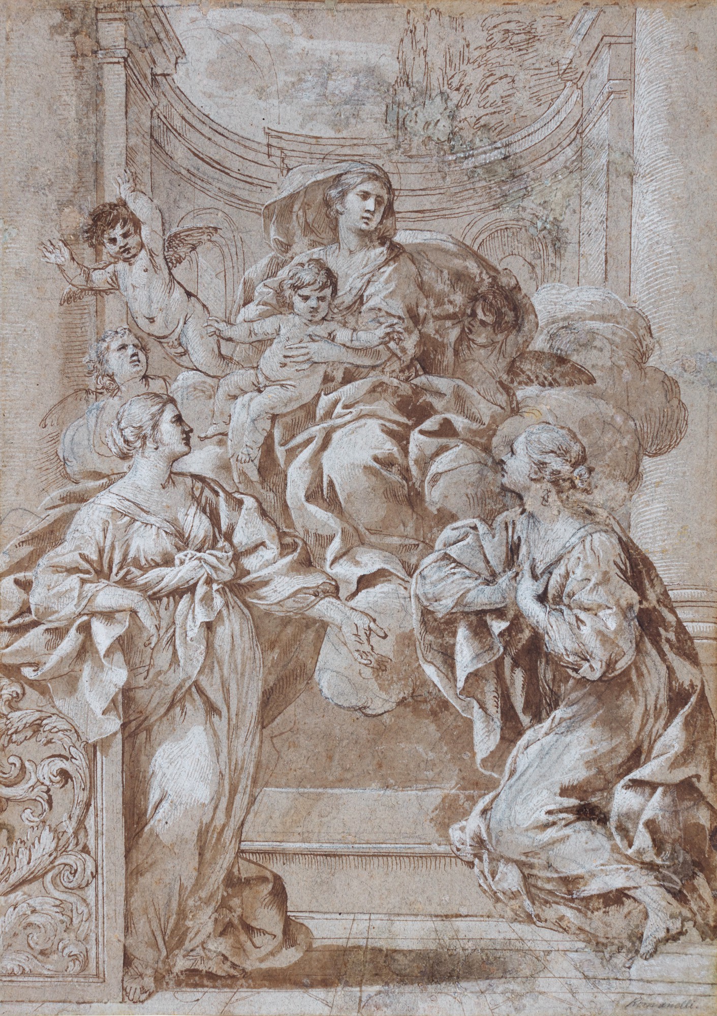 The Madonna and Child in Glory appearing to two kneeling female Saints