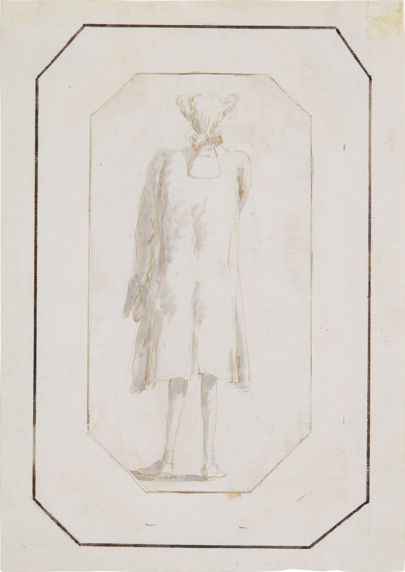 A standing man seen from behind