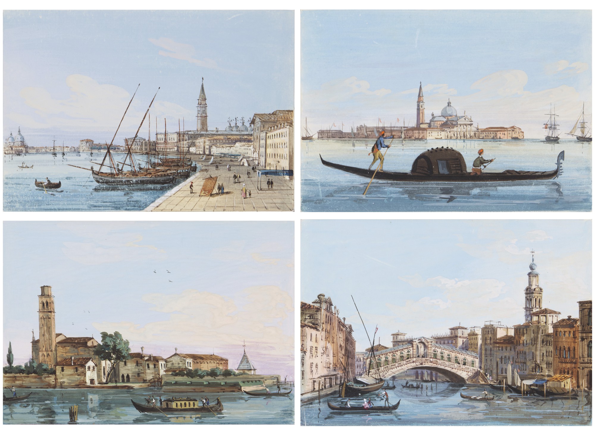 Four views of Venice: A) Ponte di Rialto B) S. Giorgio Maggiore C) Riva degli Schiavoni D) Punta di Santa Marta