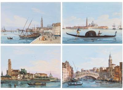 Four views of Venice: A) Ponte di Rialto B) S. Giorgio Maggiore C) Riva degli Schiavoni D) Punta di Santa Marta