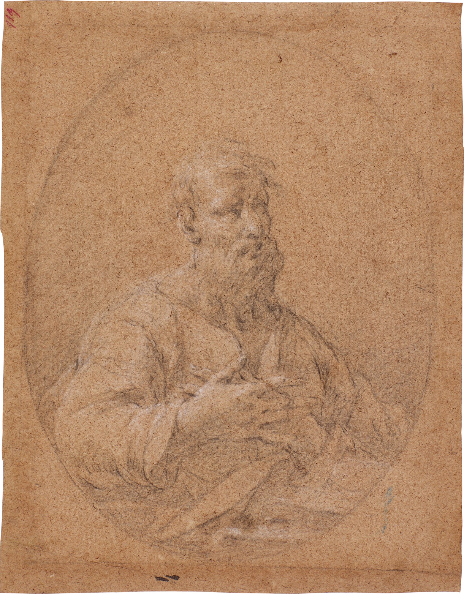 Unknown — Two Studies of Saints: A) Recto: Saint Jerome Verso: Head studies and a study of a hand B) Male saint with his hands crossed at his chest