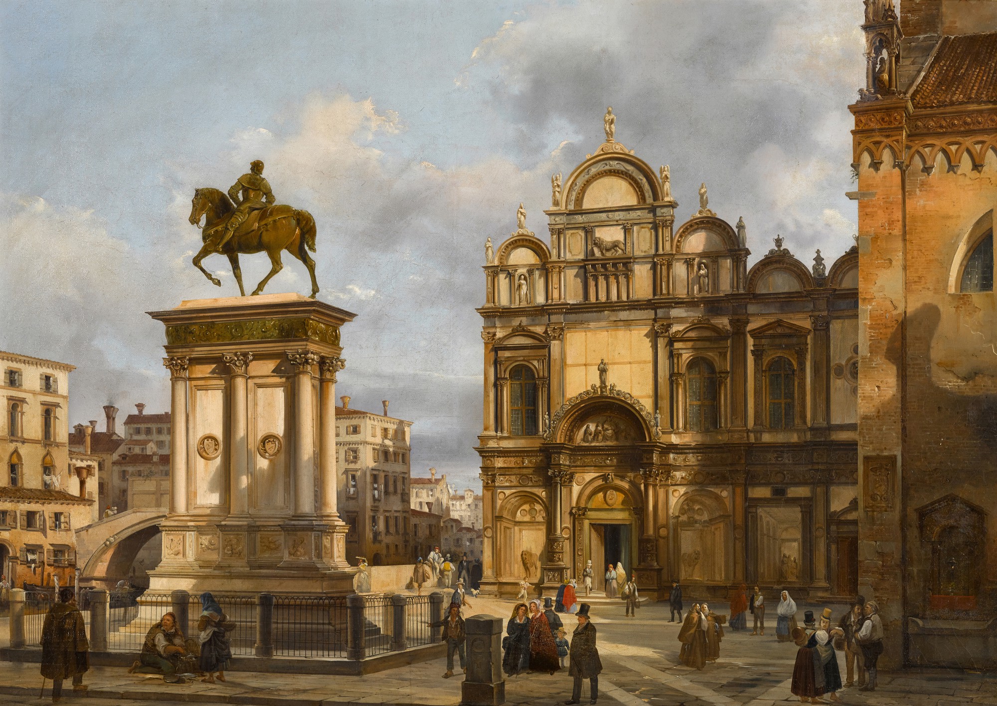 Federico Moja — Venice, a View of the Campo Santi Giovanni e Paolo, with the Equestrian Monument to Bartolomeo Colleoni and the Scuola Grande di San Marco in the Background
