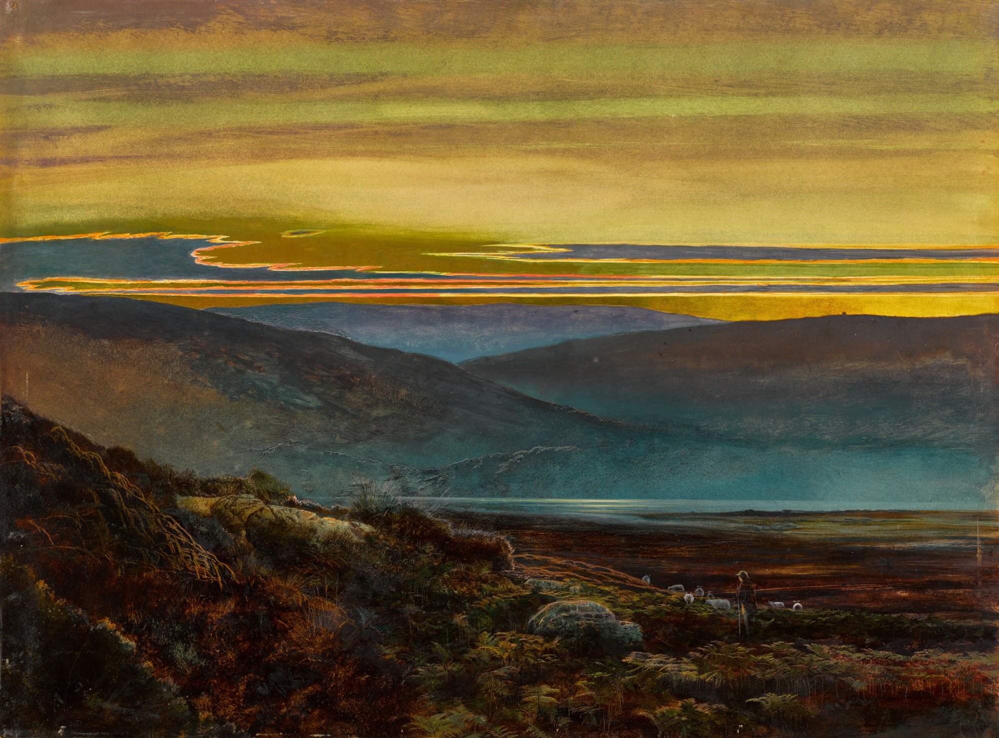 Sunset over a Lake; Ghyll Beck, Barden, Yorkshire