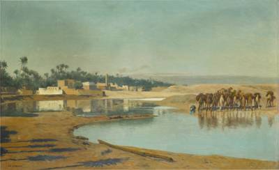 Camels Watering in the Desert