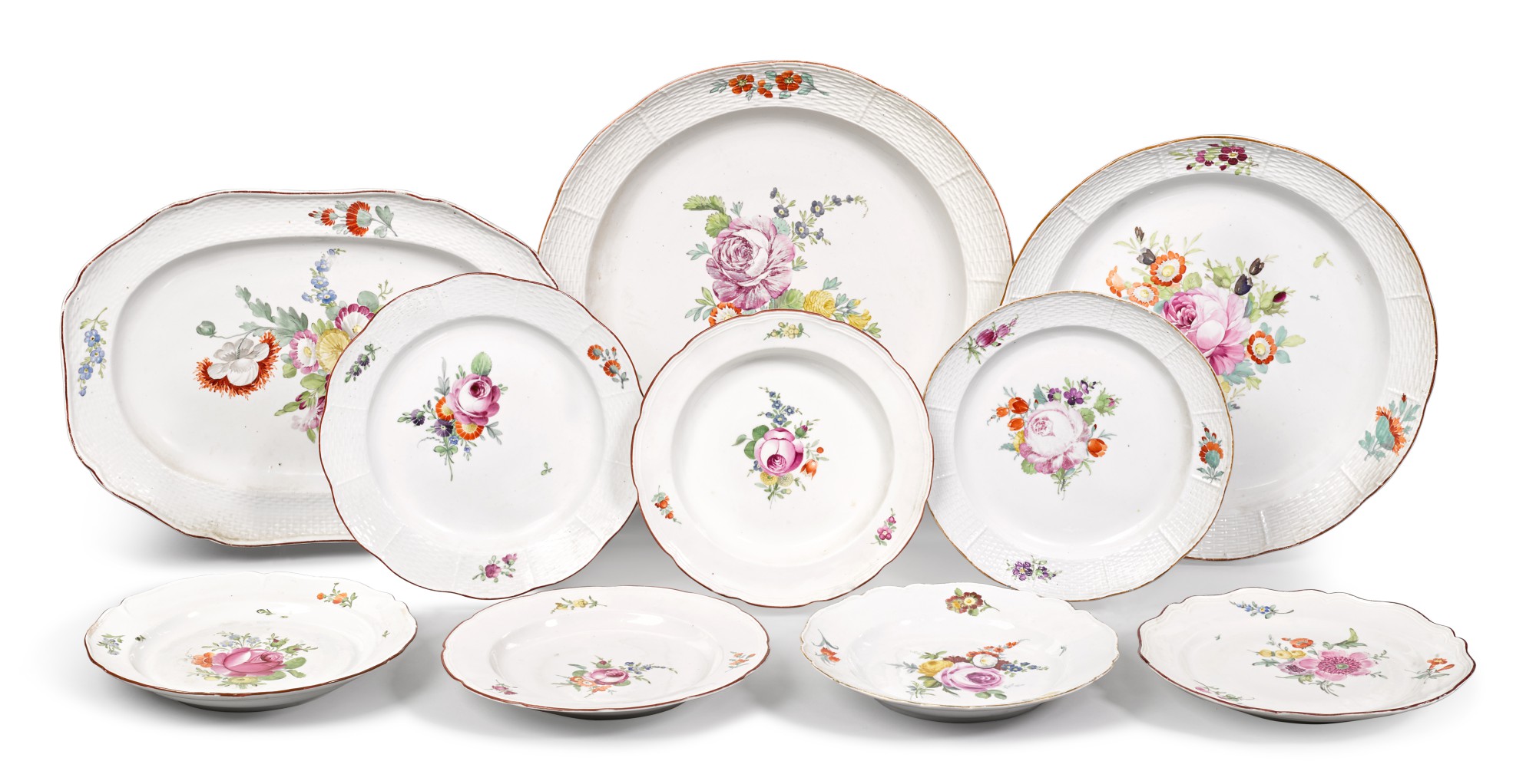 Unknown — Three Large Porcelain Chargers and Seven Plates from the Everyday Service, Imperial Porcelain Factory, St Petersburg and Gardner Porcelain Factory, Verbilki, Period of Catherine the Great (1762-1796)