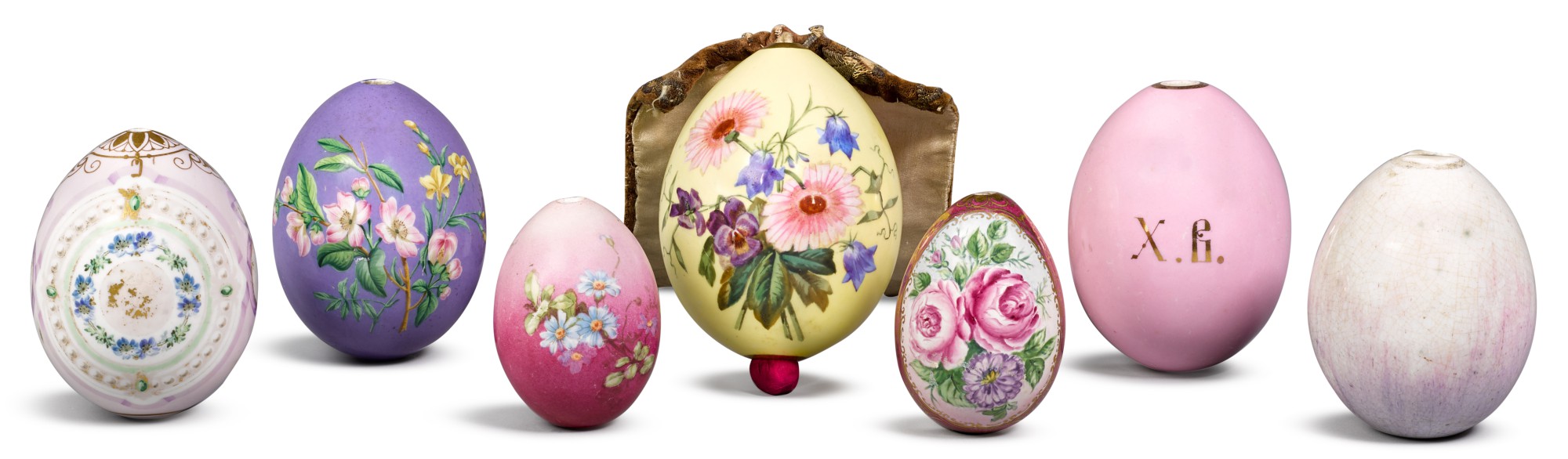 Unknown — Seven porcelain Easter eggs by the Imperial Porcelain Factory, St Petersburg, late-19th century
