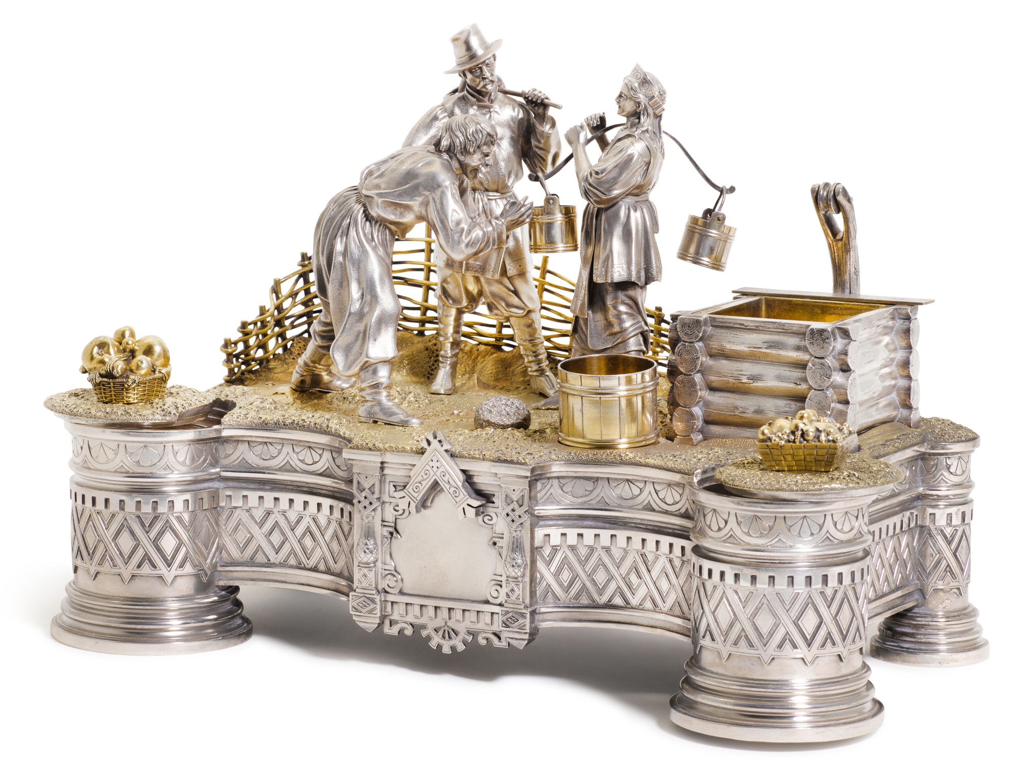 An impressive parcel-gilt silver figural inkwell, Ivan Khlebnikov, Moscow, 1875 — An impressive parcel-gilt silver figural inkwell, Ivan Khlebnikov, Moscow, 1875