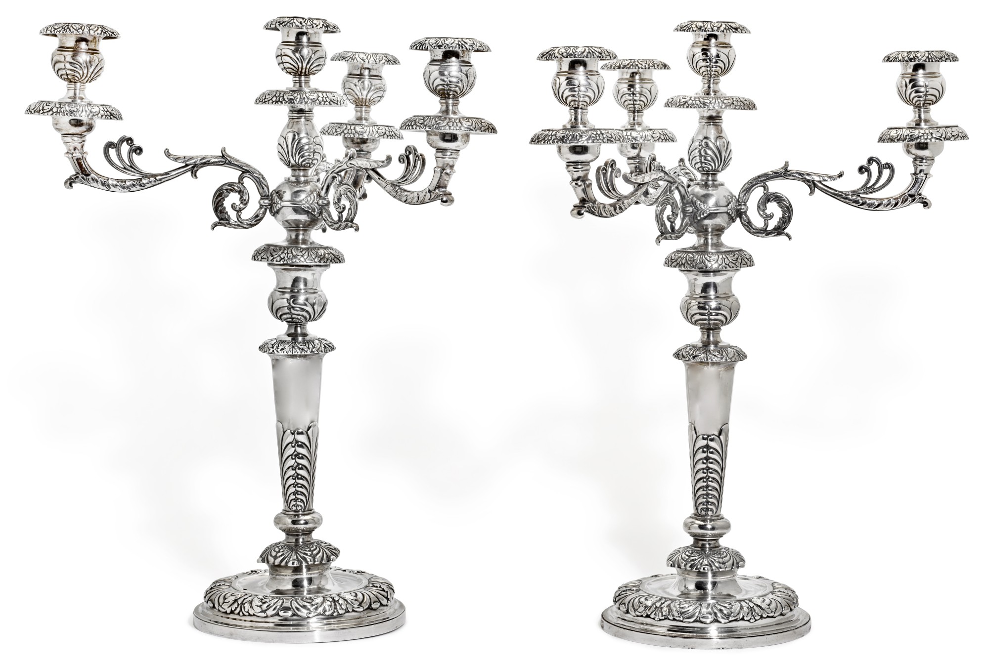 Unknown — A pair of silver four-light candelabra, Jantzen, St Petersburg, circa 1832-1833