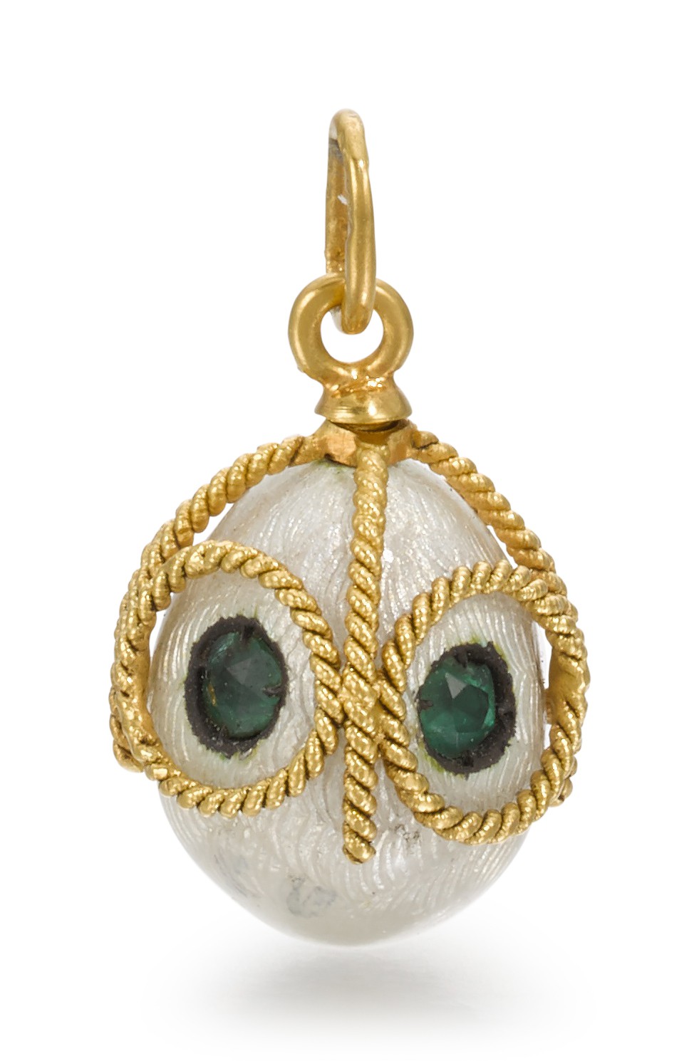 A Fabergé gold-mounted and guilloché enamel egg pendant, circa 1900 — A Fabergé gold-mounted and guilloché enamel egg pendant, circa 1900