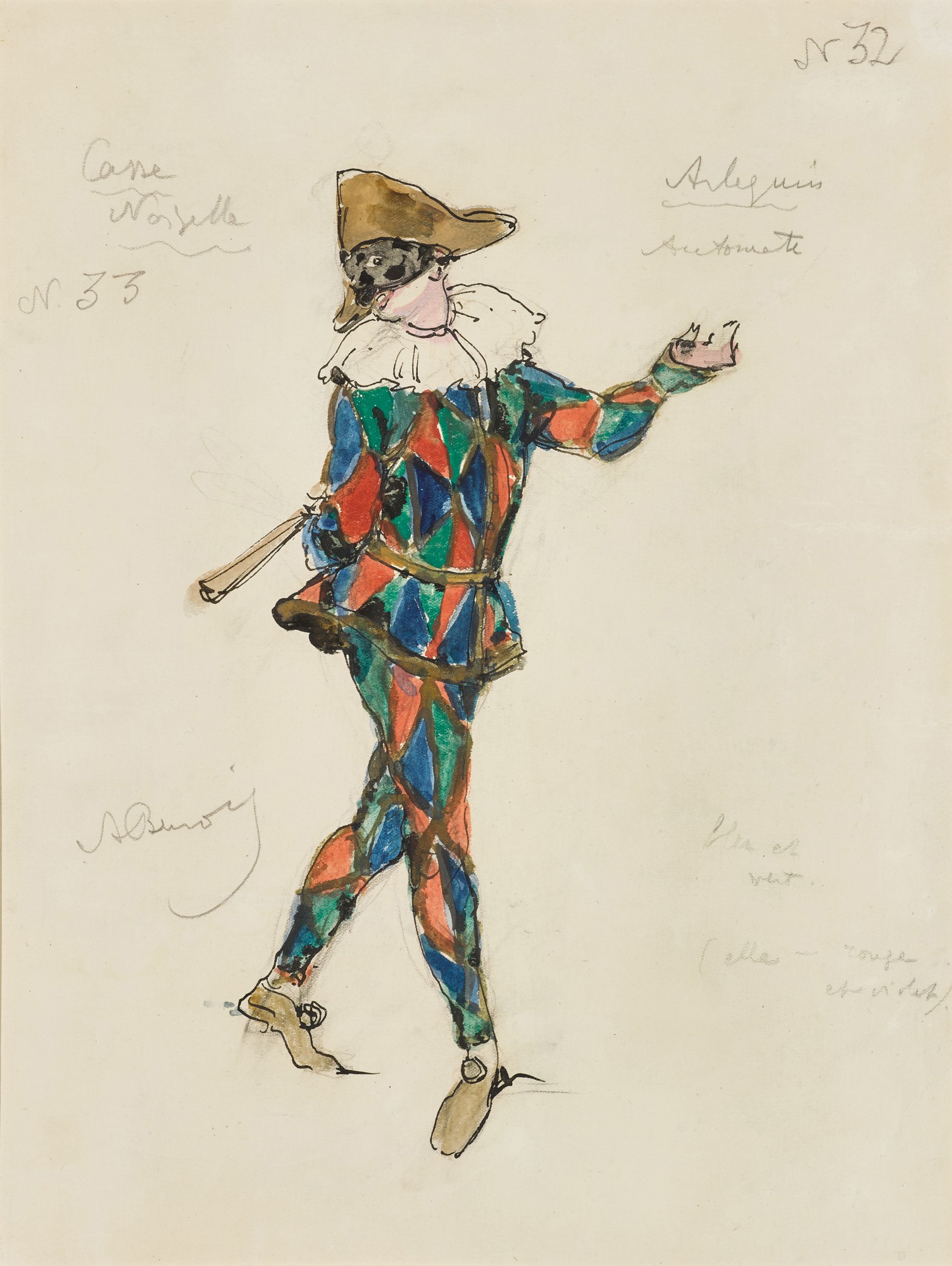 Costume Designs for Harlequin and Columbine from The Nutcracker (two works)