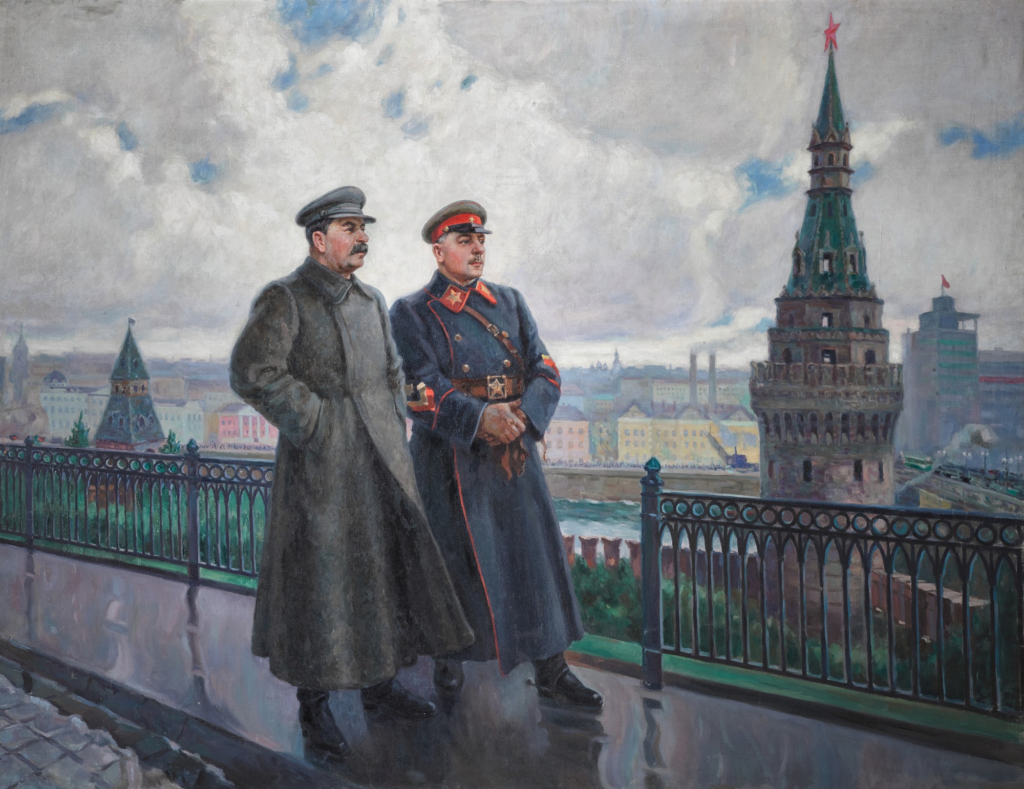 Attributed to Alexander Gerasimov — Stalin and Voroshilov in the Kremlin
