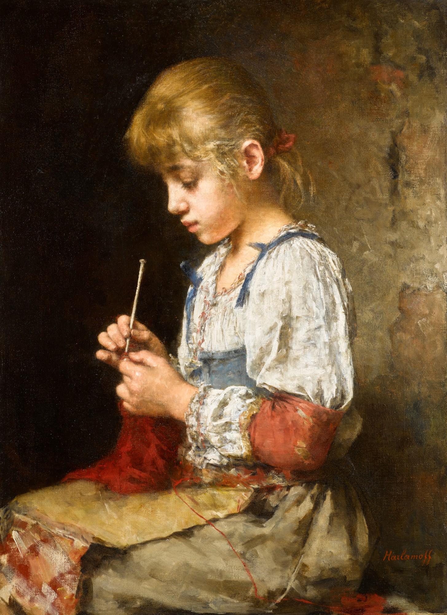 Girl Crocheting