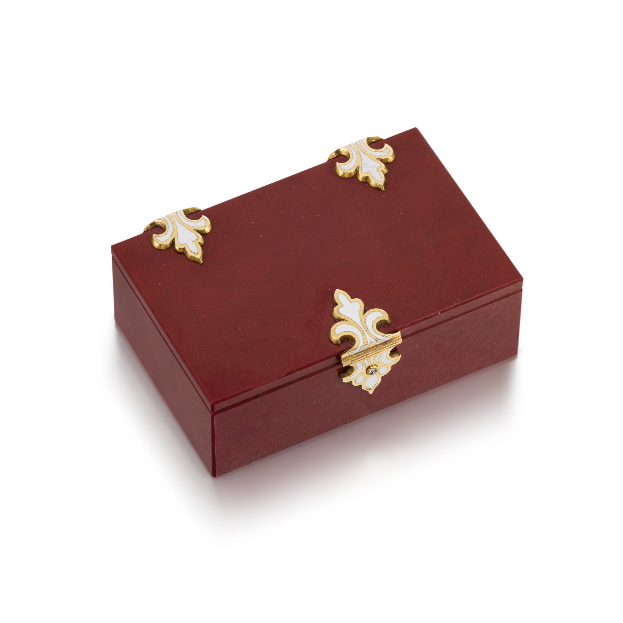 A Fabergé jewelled gold and enamel-mounted purpurin case, workmaster Henrik Wigström, St Petersburg, 1903-1904 — A Fabergé jewelled gold and enamel-mounted purpurin case, workmaster Henrik Wigström, St Petersburg, 1903-1904