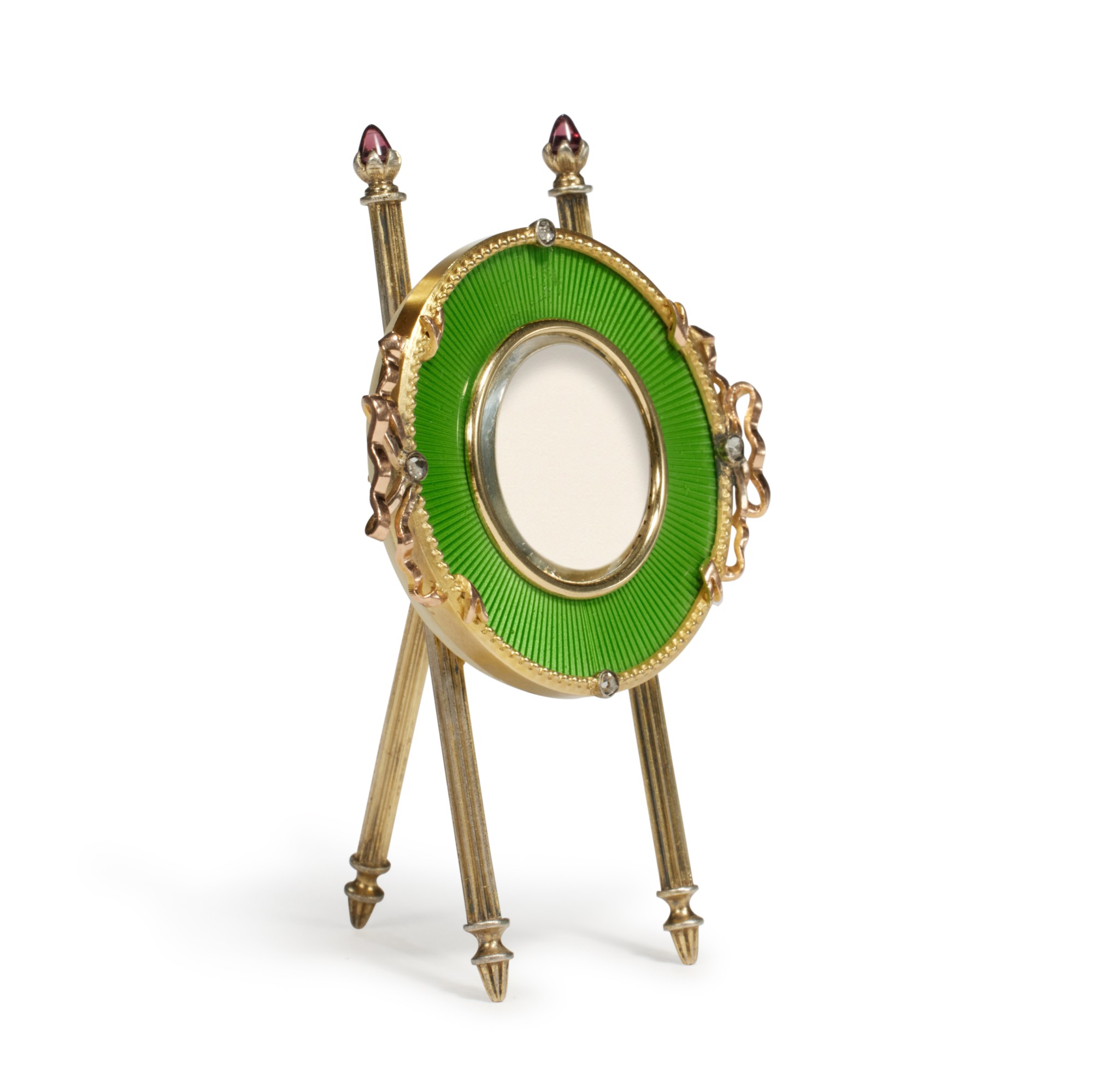 A jewelled silver-mounted guilloché enamel miniature easel frame, probably Fabergé, Moscow or St Petersburg, circa 1900 — A jewelled silver-mounted guilloché enamel miniature easel frame, probably Fabergé, Moscow or St Petersburg, circa 1900