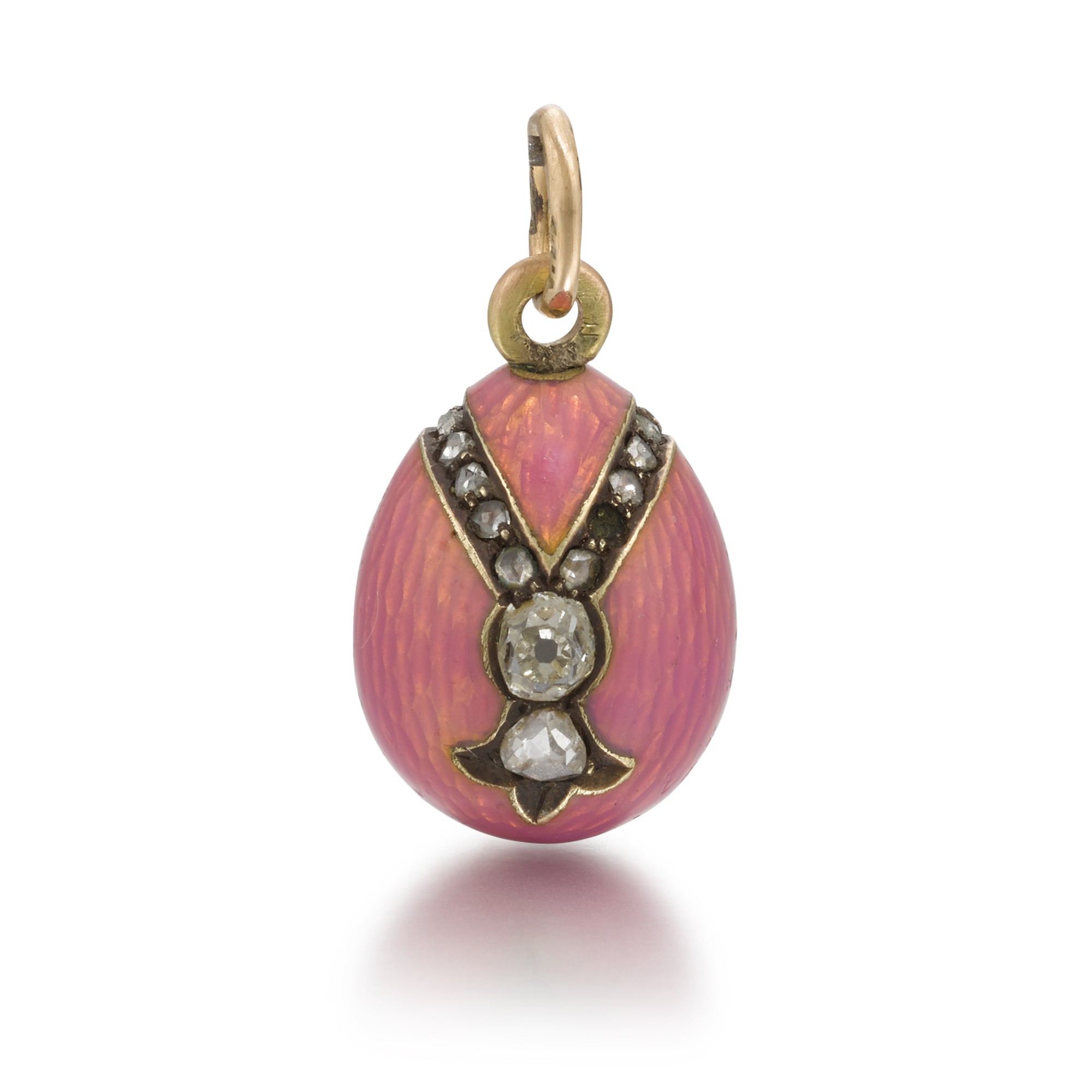 A Fabergé jewelled gold and guilloché enamel egg pendant Holmström, Moscow, circa 1890 — A Fabergé jewelled gold and guilloché enamel egg pendant, A. Holmström, Moscow, circa 1890