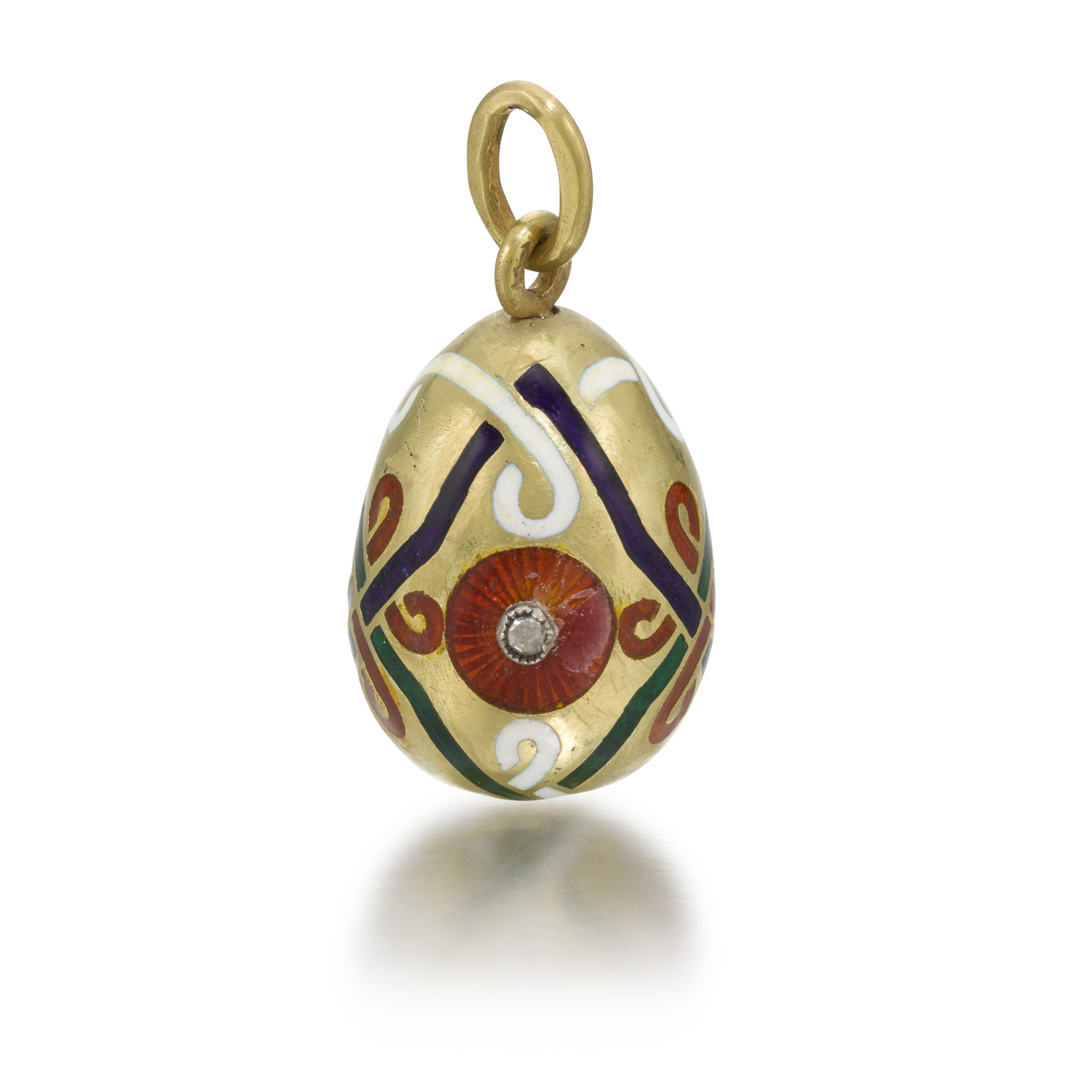 A Fabergé jewelled gold and champlevé enamel egg pendant, Erik Kollin, St Petersburg, circa 1890 — A Fabergé jewelled gold and champlevé enamel egg pendant, Erik Kollin, St Petersburg, circa 1890