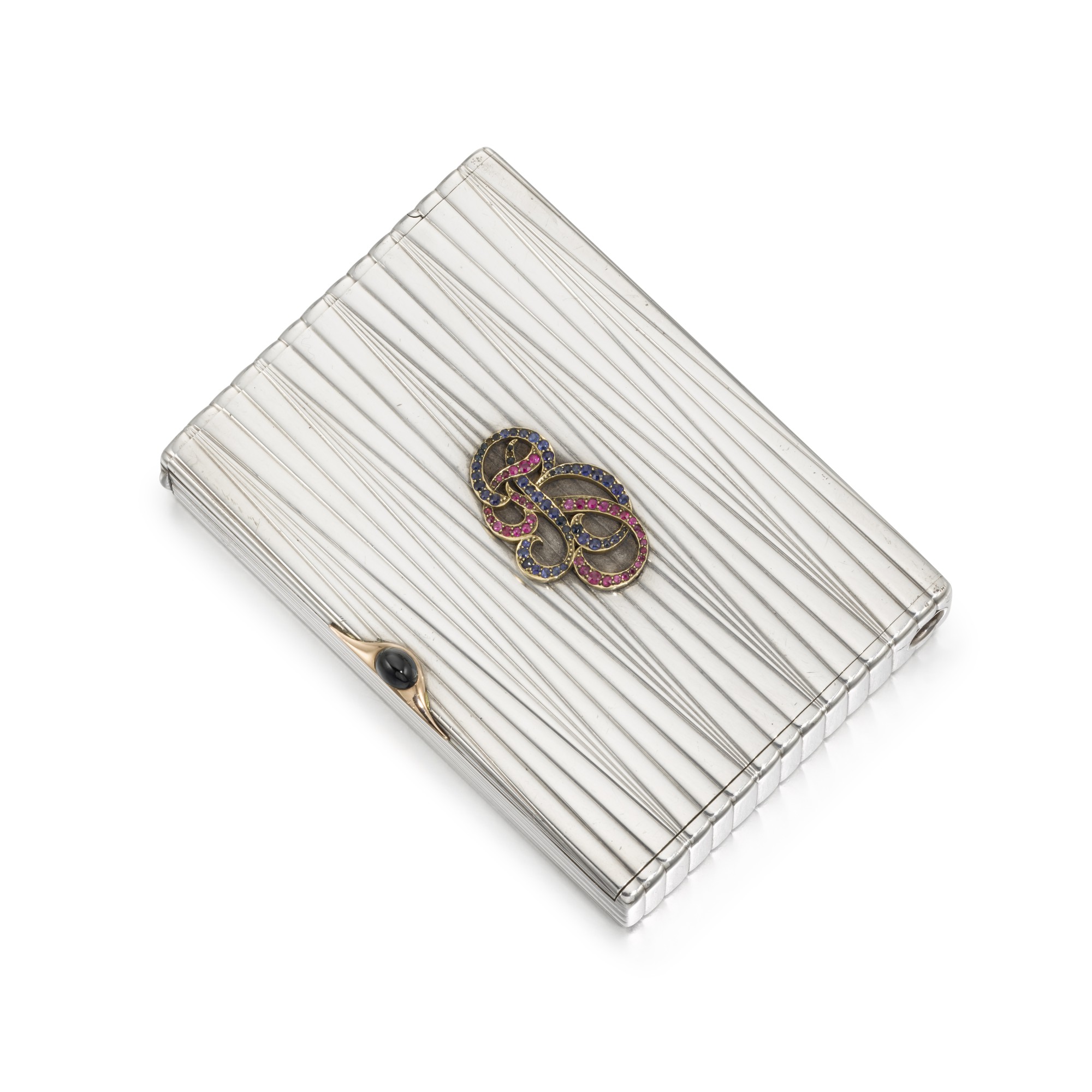 A Fabergé jewelled silver cigarette case, workmaster Henrik Wigström, St Petersburg, 1909-1914 — A Fabergé jewelled silver cigarette case, workmaster Henrik Wigström, St Petersburg, 1909-1914