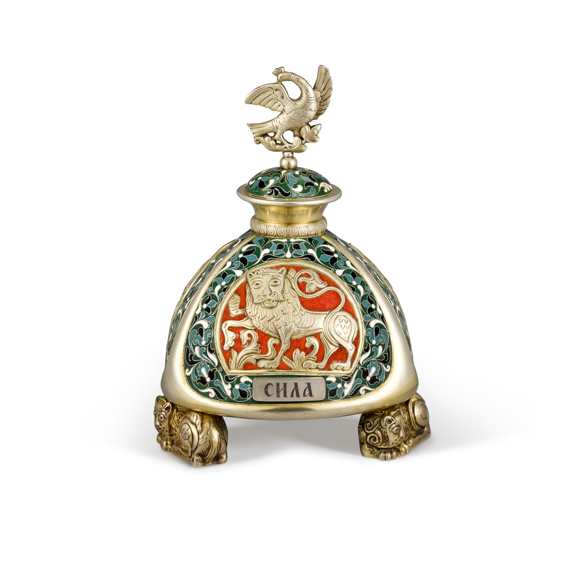 Unknown — A silver and cloisonné and guilloché enamel inkwell, Olovyanishnikov and sons, Moscow, 1908-1917