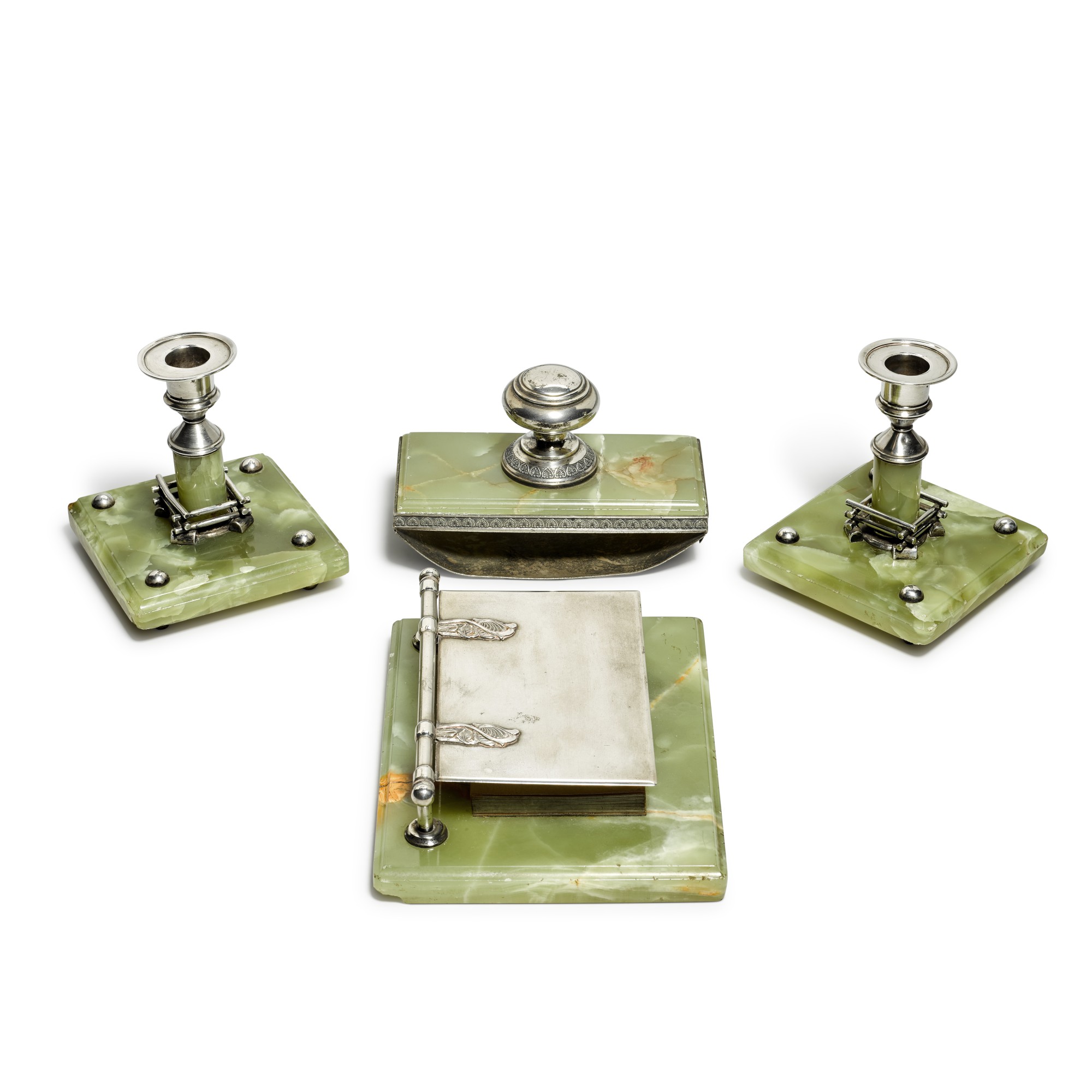 Unknown (Historical) — A silver-mounted onyx desk set, maker's mark A.T., St Petersburg, 1899-1908