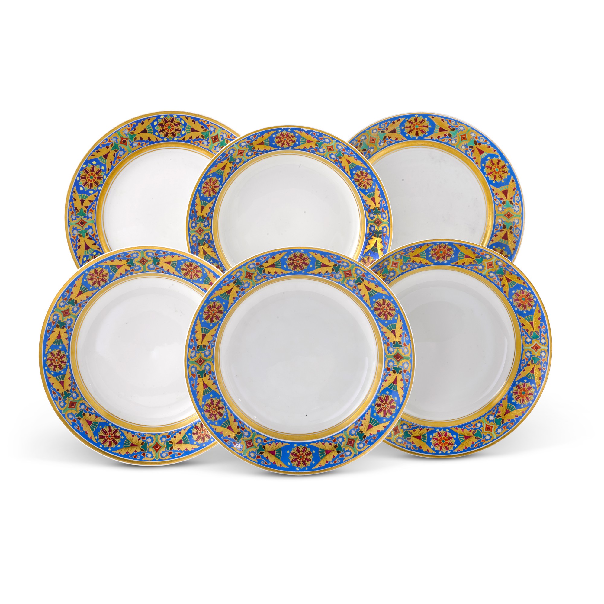 Unknown — A set of six porcelain plates and bowls from the Gothic Service for the Winter Palace, Imperial Porcelain Factory, St Petersburg, various dates