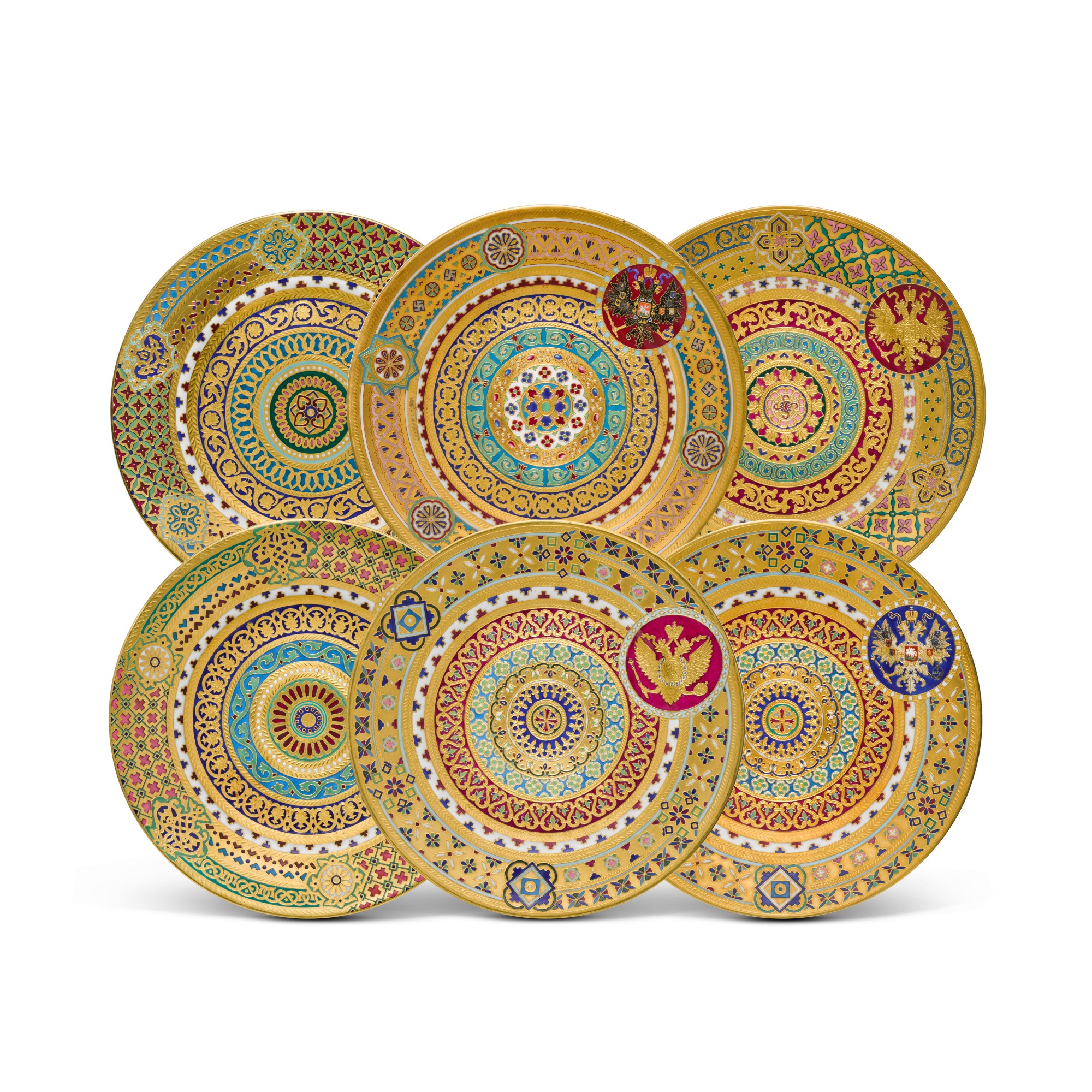 Unknown (Historical) — A set of six porcelain plates, Kornilov Brothers Porcelain Factory, retailed by Tiffany & Co., St Petersburg, circa 1900