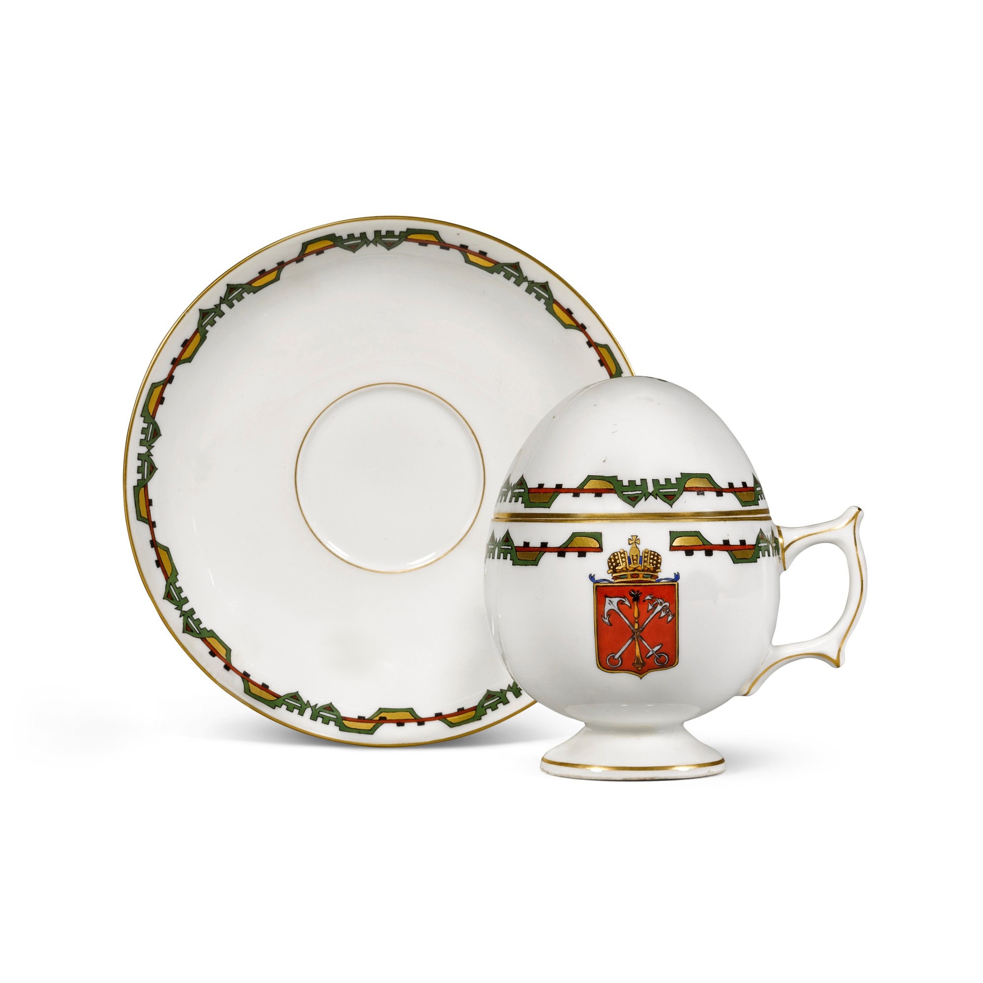 A Porcelain Easter egg cup and saucer, Kornilov Brothers, St Petersburg, 1884-1917 — A Porcelain Easter egg cup and saucer, Kornilov Brothers, St Petersburg, 1884-1917