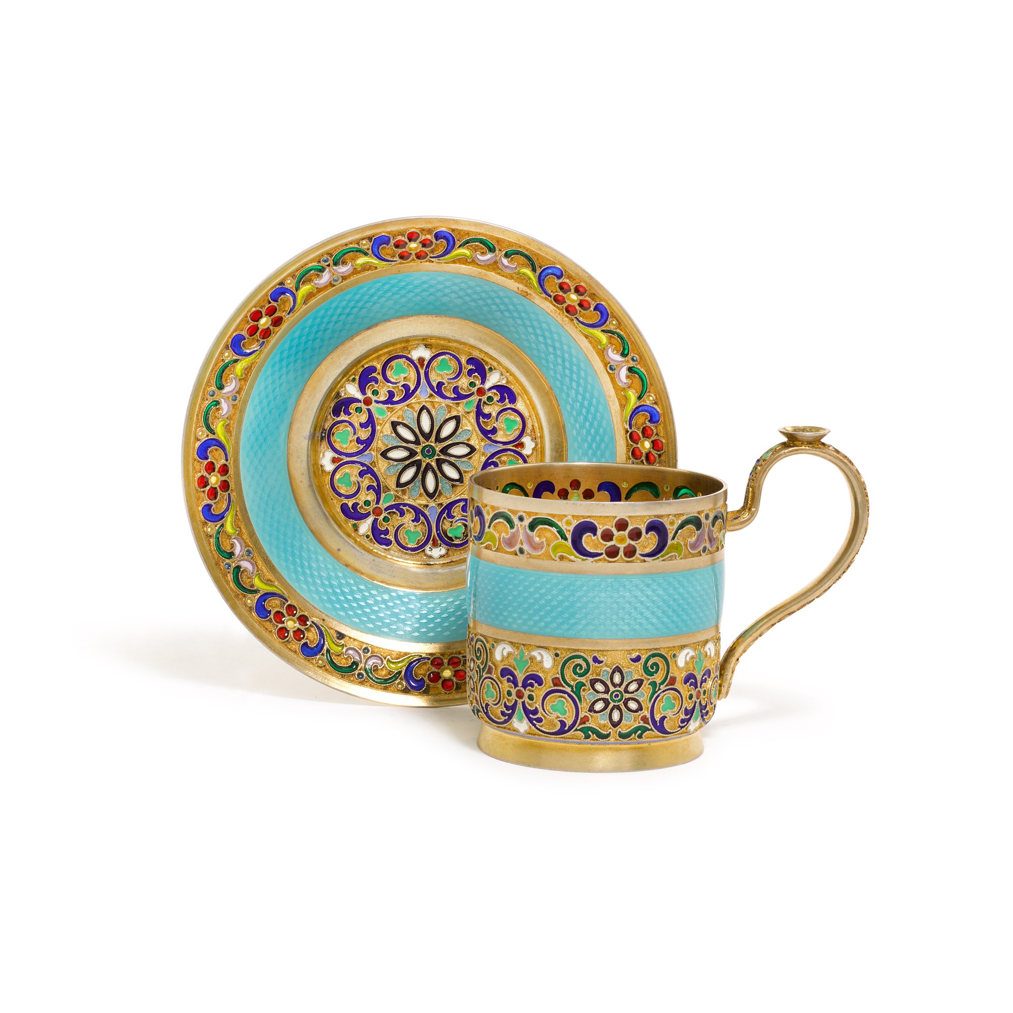 Unknown — A silver-gilt, guilloché and plique-à-jour enamel demitasse cup, 11th Artel, Moscow, 1908-1917