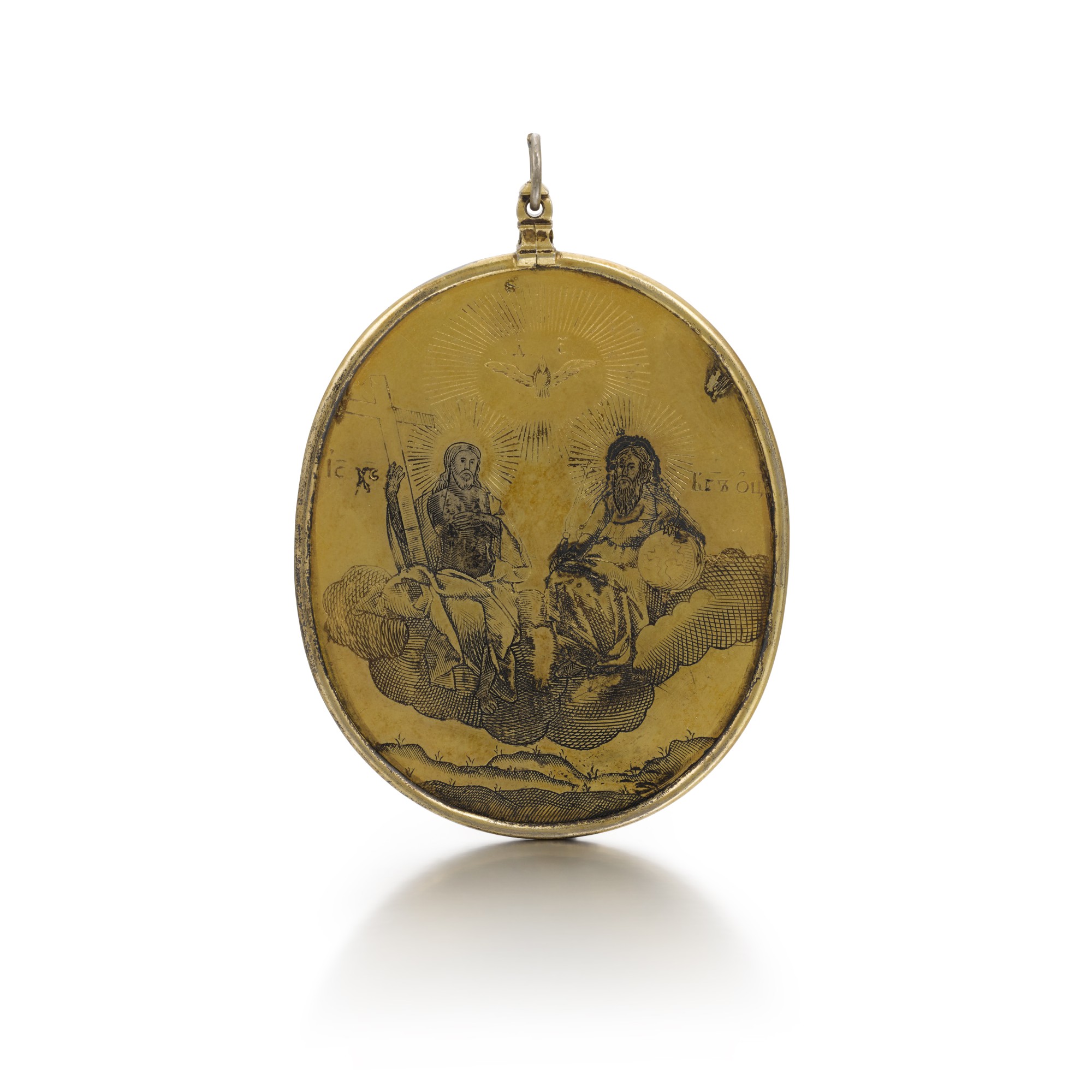 Unknown — A silver-gilt and niello pendant depicting Christ and other saints, maker in Cyrillic 'AB', Moscow, 1794