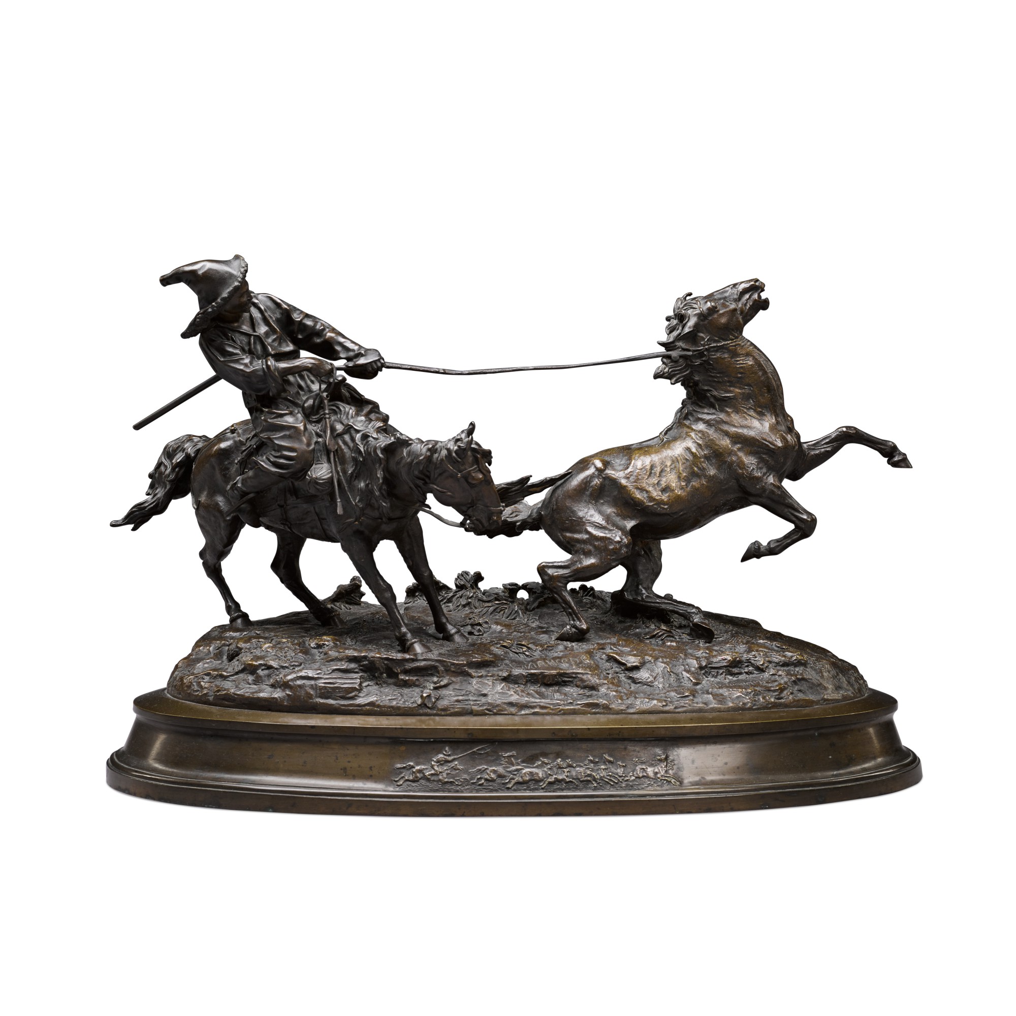 Kirgiz and a Wild Horse: a bronze figural group, Evgeni Alexandrovich Lanceray, cast by Chopin, St Petersburg, 1876 — Kirgiz and a Wild Horse: a bronze figural group, Evgeni Alexandrovich Lanceray, cast by Chopin, St Petersburg, 1876