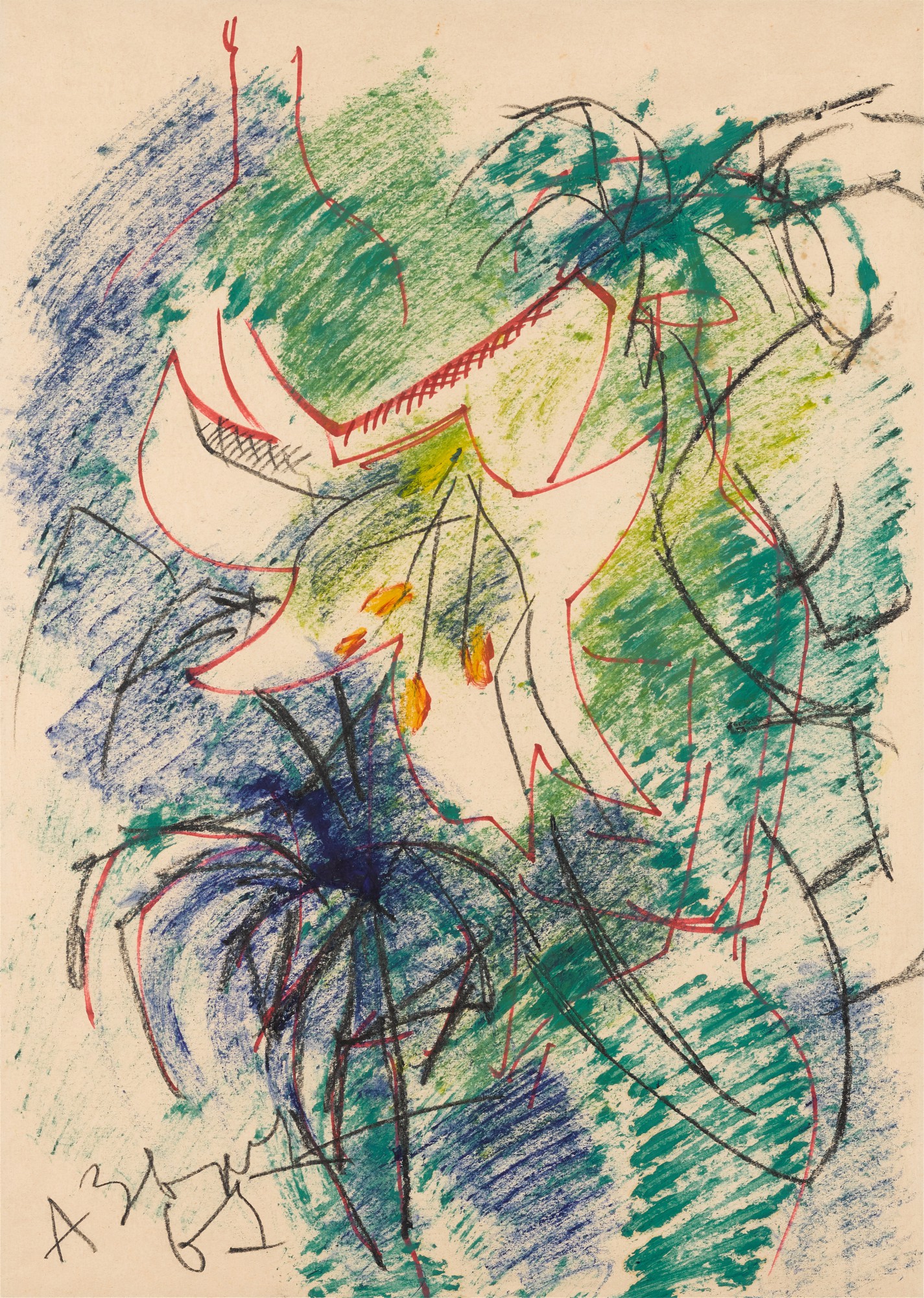 Still Life with Lily on Green Background