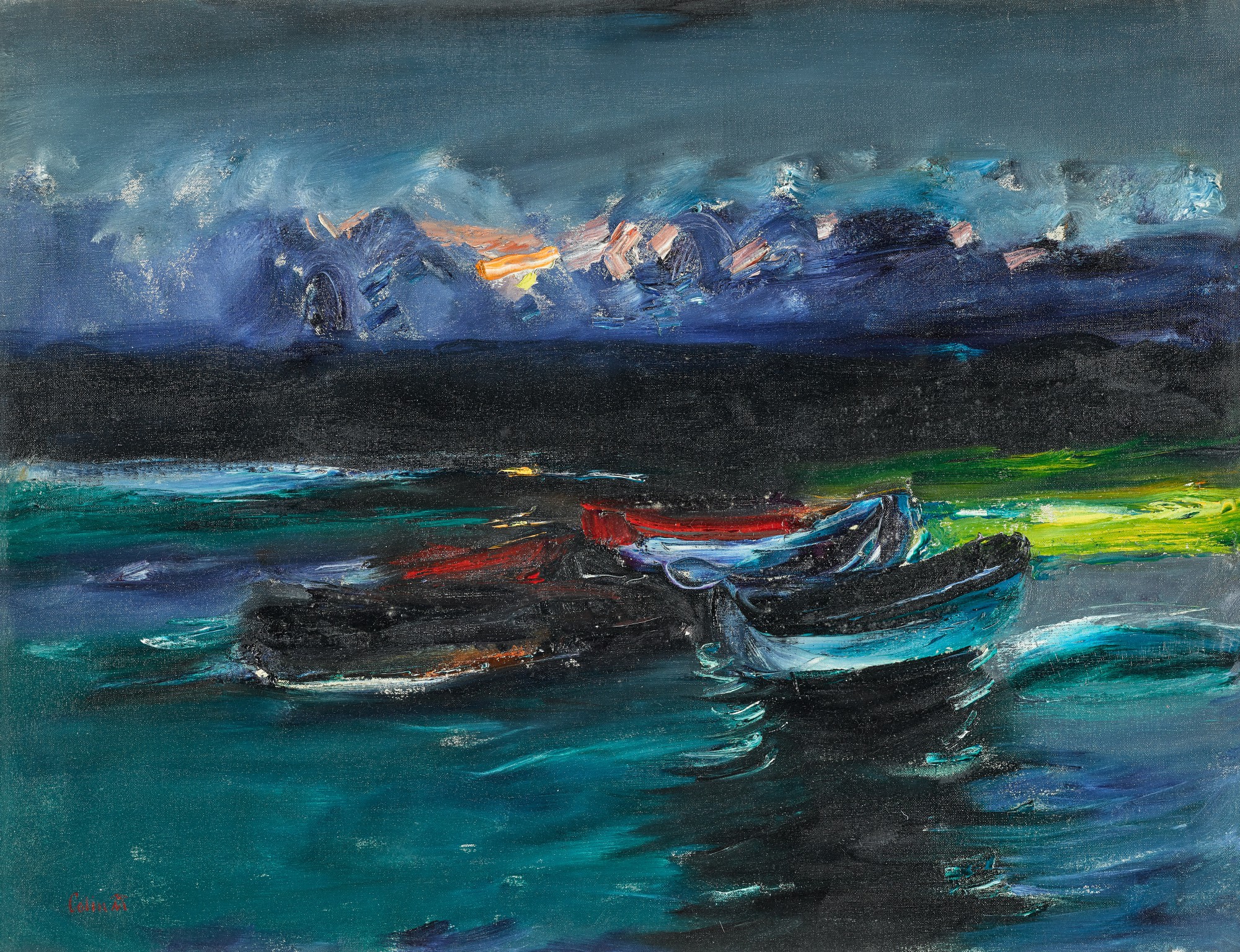 Colin Middleton — Evening Landscape with Boats