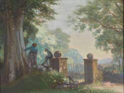 Two Figures by a Gate