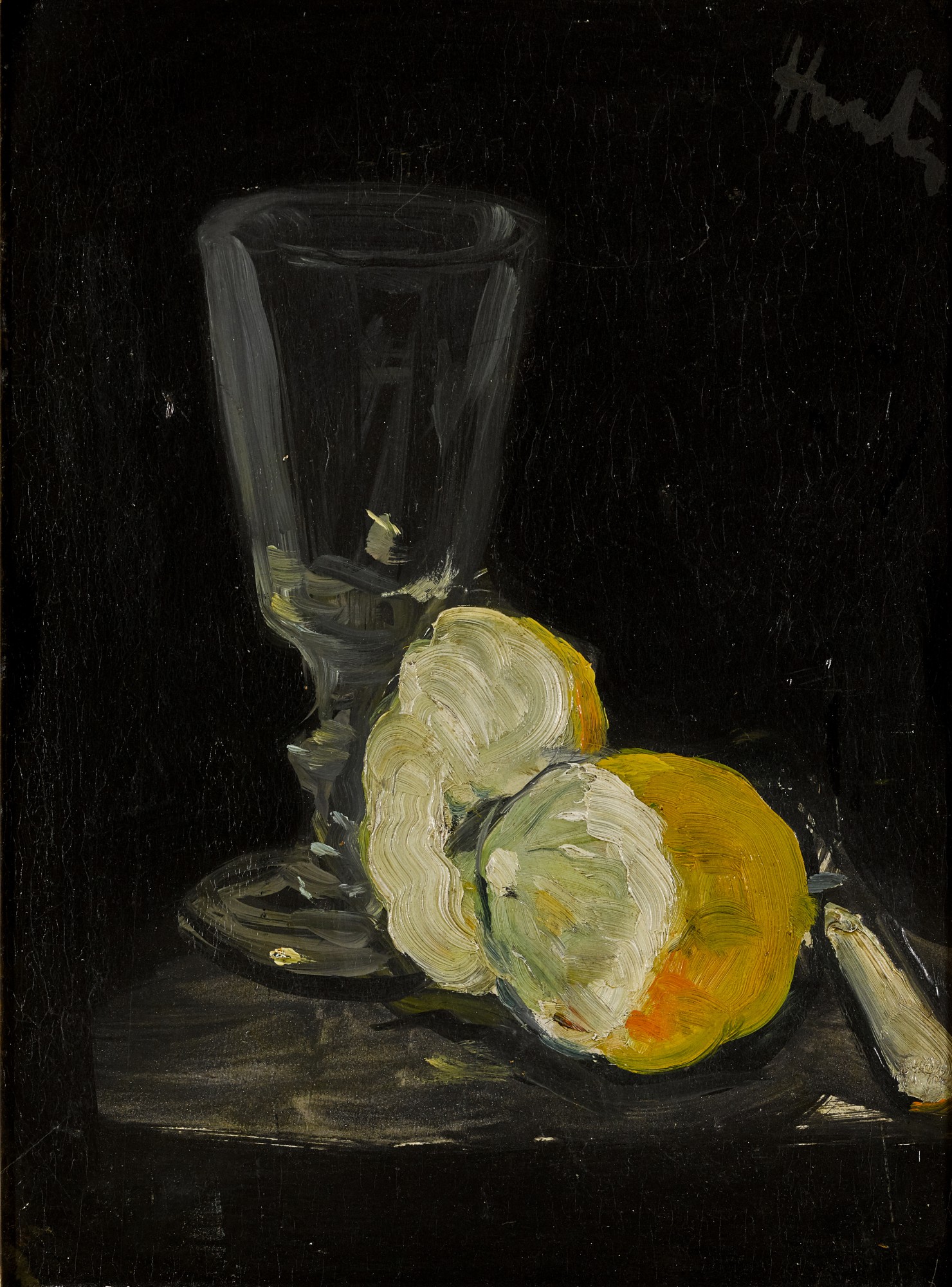 George Leslie Hunter — Still Life of Lemon, Glass and Knife