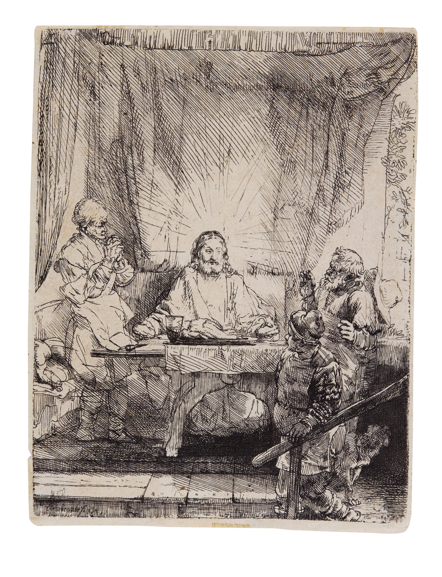 Rembrandt Harmensz. van Rijn — Christ at Emmaus: The Larger Plate (B., Holl. 87; New Holl. 283; H. 282)