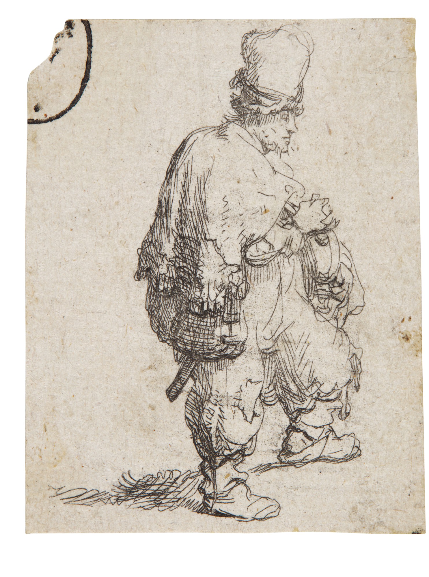 Rembrandt Harmensz. van Rijn — A Standing Hurdy-Gurdy Player ('Polander Standing with Arms Folded') (B., Holl. 140; New Holl. 75; H. 138)
