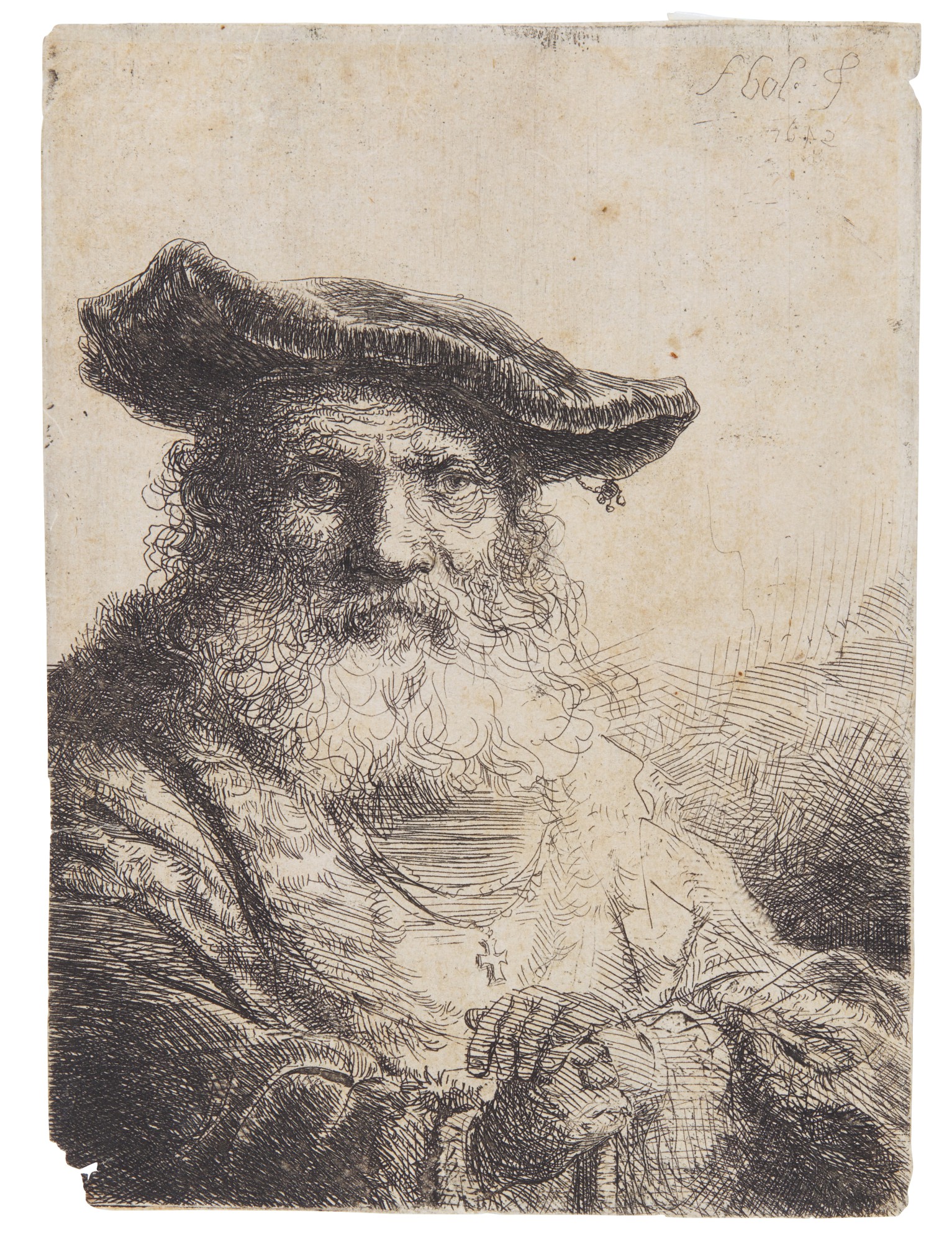 Ferdinand Bol — Old Man with a Flowing Beard and Cap (Hollstein 9)