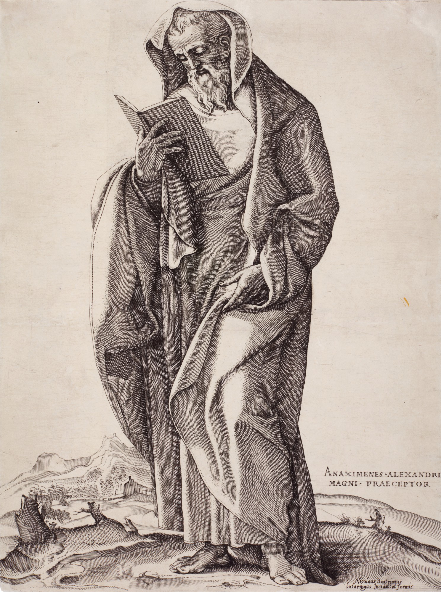 Nicolas Beatrizet — An Old Man Standing: Anaximenes (Bartsch 42)