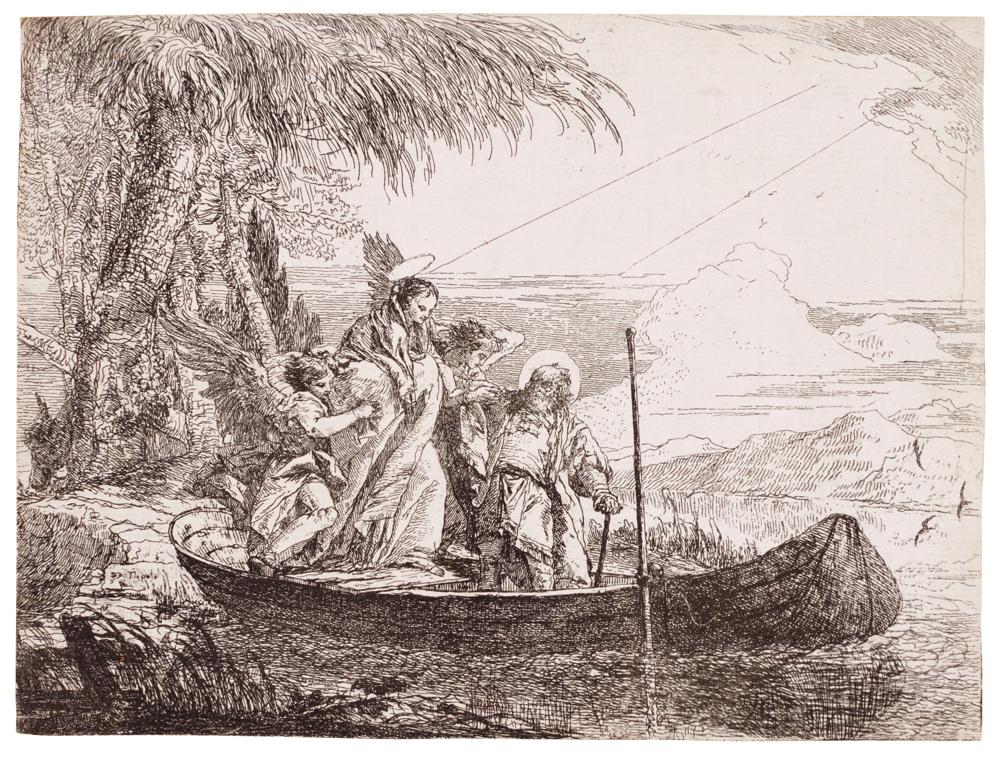 Giovanni Domenico Tiepolo — Fuga in Egitto: Two Plates (De Vesme 6, 16; Rizzi 71, 81)