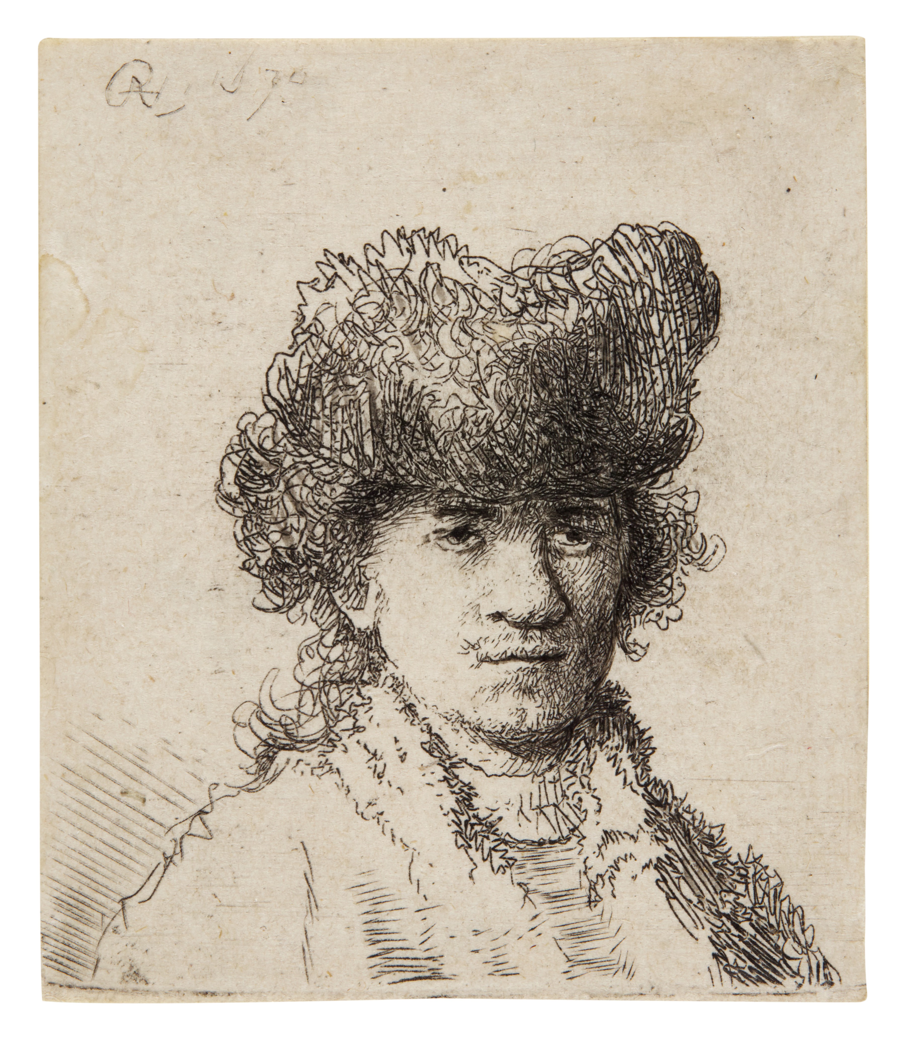 Rembrandt Harmensz. van Rijn — Self-Portrait in a Fur Cap: Bust (B., Holl. 24; New Holl. 72; H. 29)