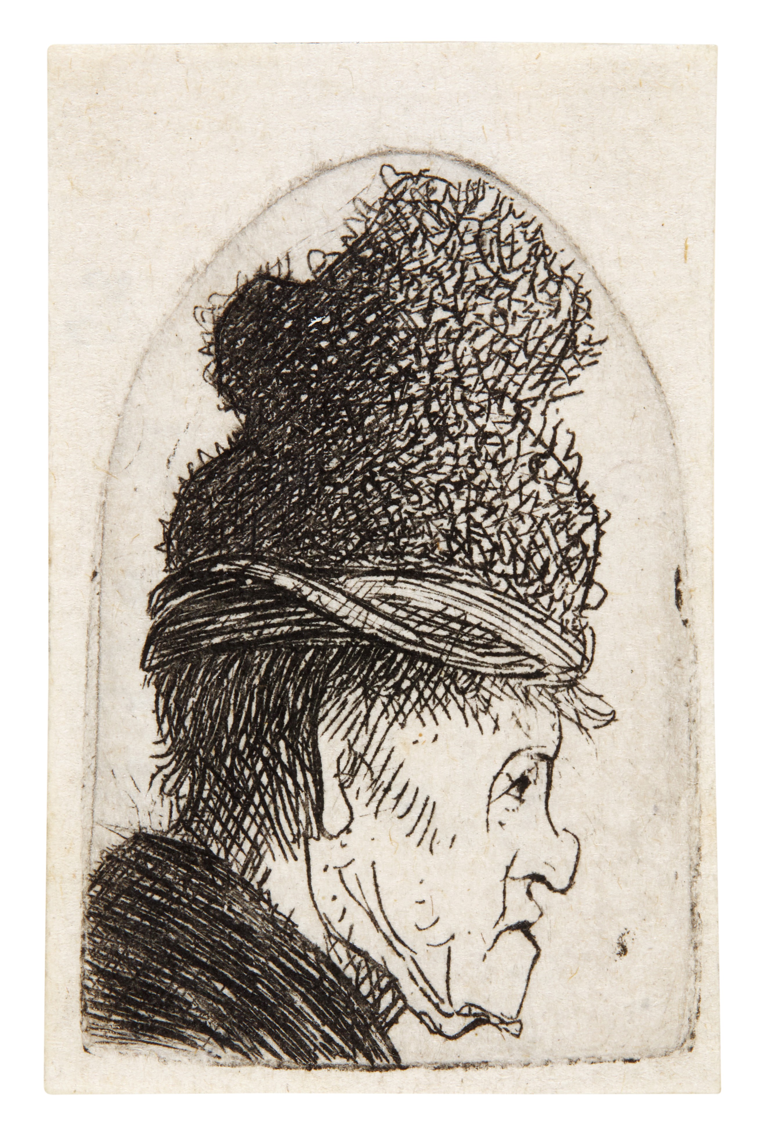 Rembrandt Harmensz. van Rijn — A Grotesque Profile: Man in a High Cap (B., Holl. 326; New Holl. 35; H. 68)