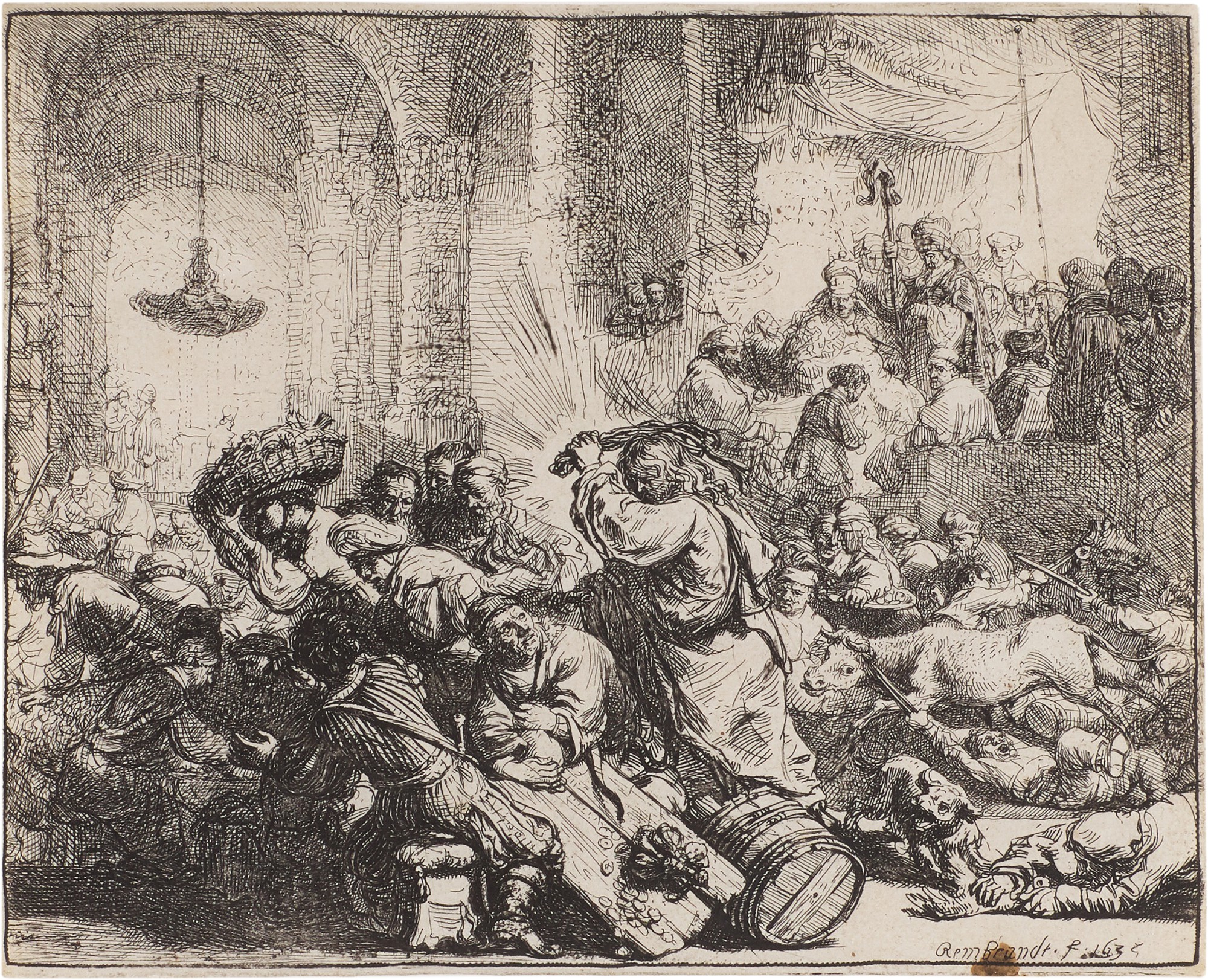 Rembrandt Harmensz. van Rijn — Christ Driving the Money Changers from the Temple (B., Holl. 69; New Holl. 139; H. 126)