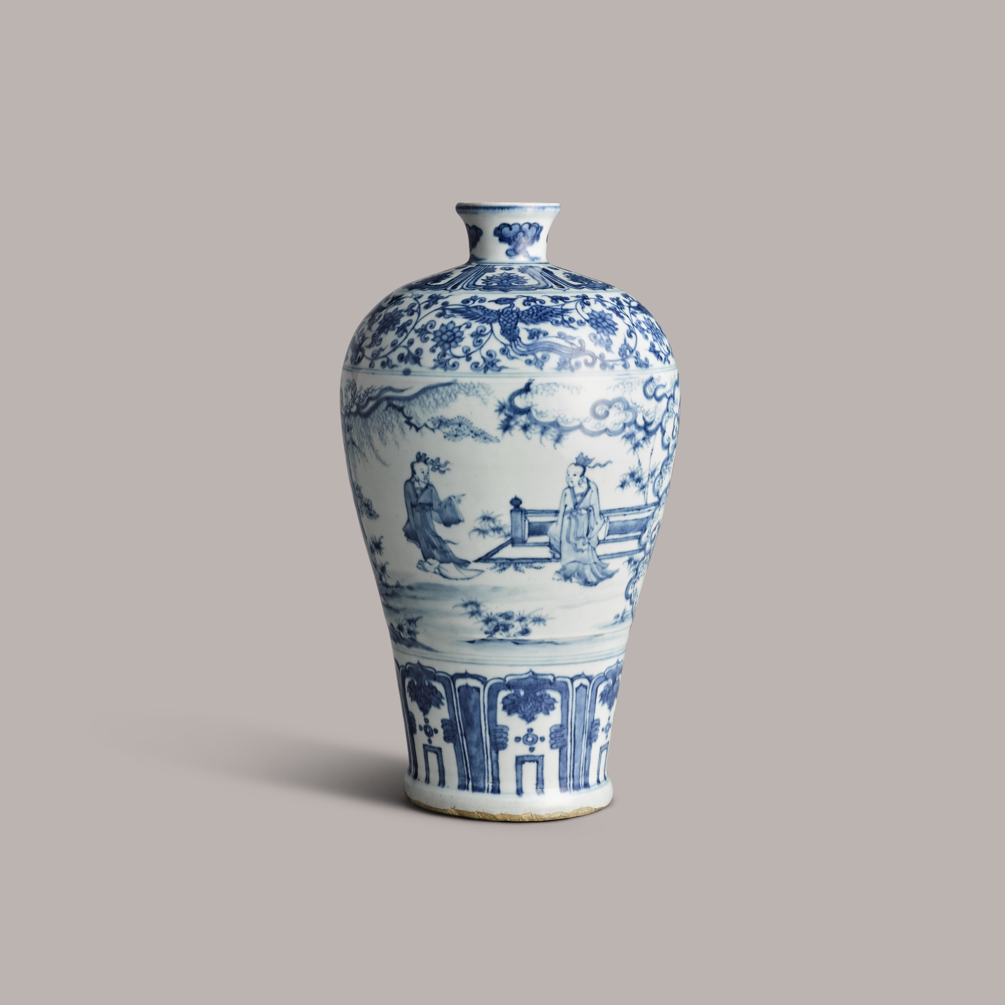 A blue and white 'figural' meiping — 明 青花高士圖梅瓶