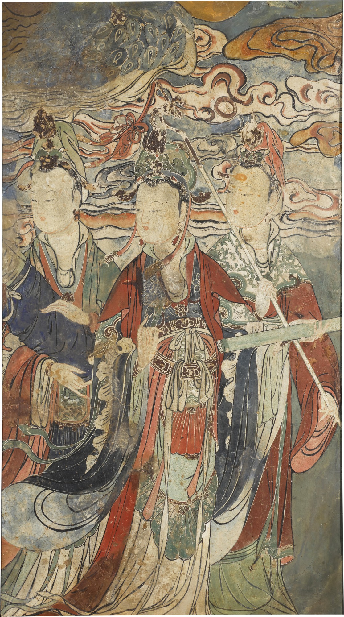 A polychrome stucco fresco fragment — 元/明 彩繪神仙圖壁畫局部