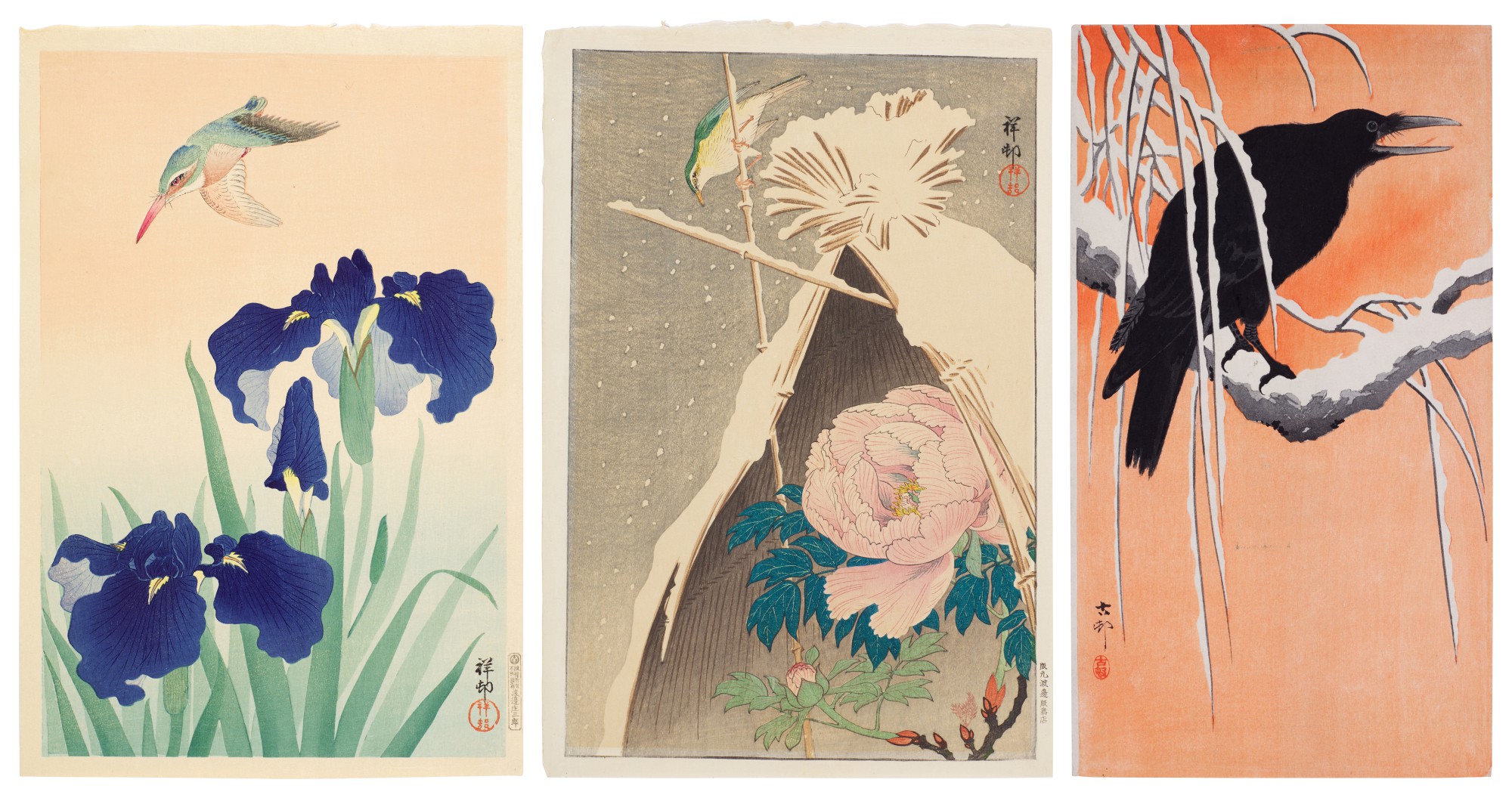 The Sokolov Collection — Ohara Koson (1877-1945) Three woodblock prints, Taisho - Showa period, 20th century
