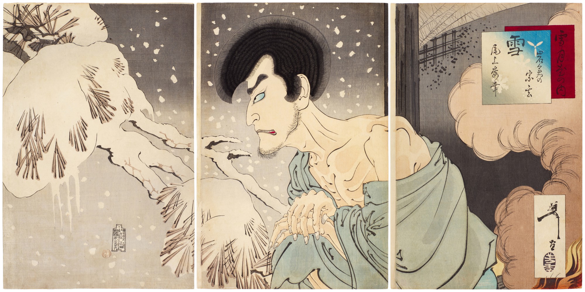 Tsukioka Yoshitoshi — Tsukioka Yoshitoshi (1839-1892) Snow: The actor Onoe Baiko V in the role of Iwakura Sogen (Yuki: Iwakura no Sogen, Onoe Baiko), Meiji period, late 19th century