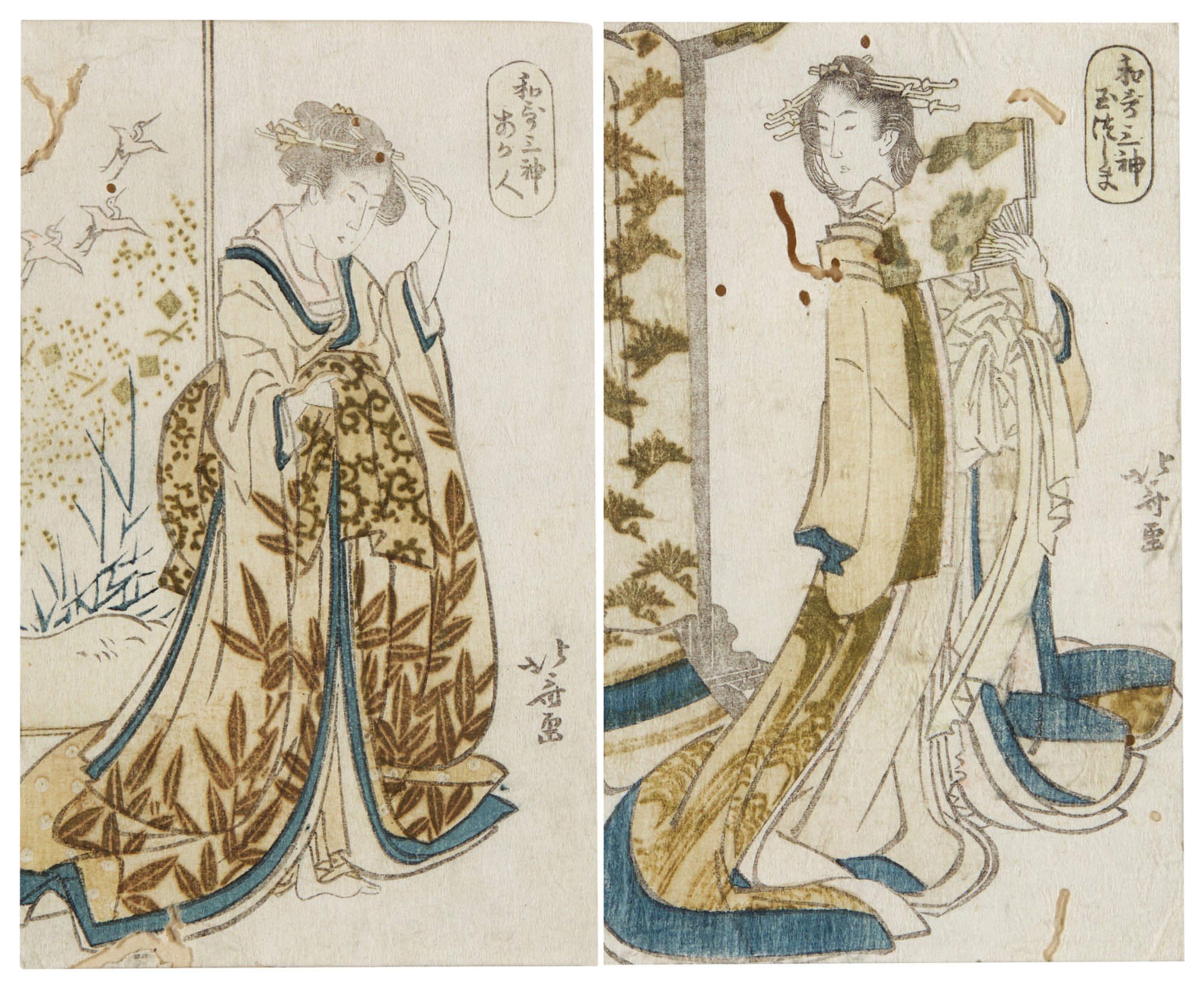 The Sokolov Collection — Katsushika Hokusai (1760-1849) Two egoyomi woodblock prints, Edo period, 19th century